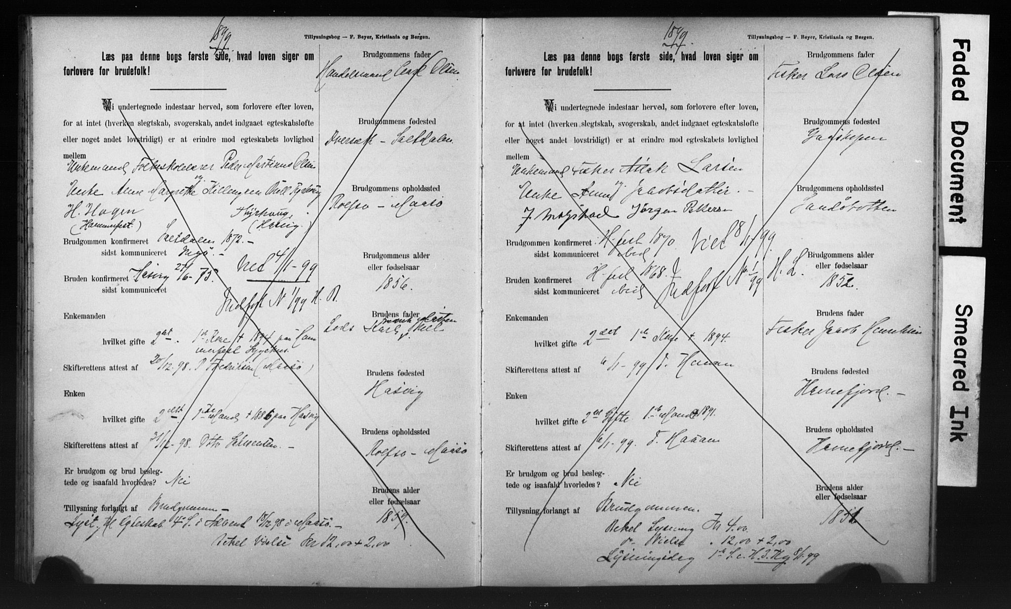 Hammerfest sokneprestkontor, AV/SATØ-S-1347/I/Ib/L0070/0004: Lysningsprotokoll nr. 70.4, 1896-1899