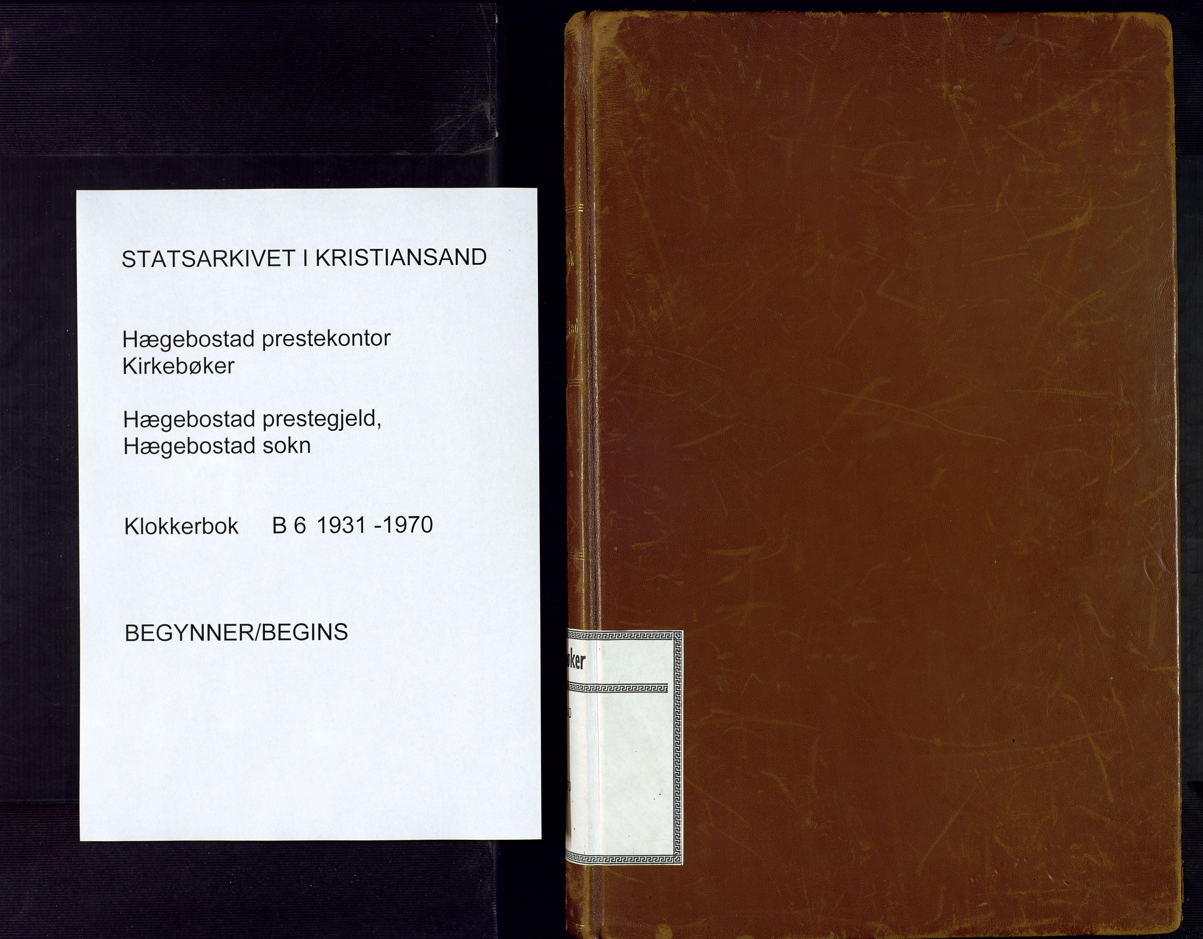 Hægebostad sokneprestkontor, SAK/1111-0024/F/Fb/Fba/L0006: Klokkerbok nr. B 6, 1931-1970