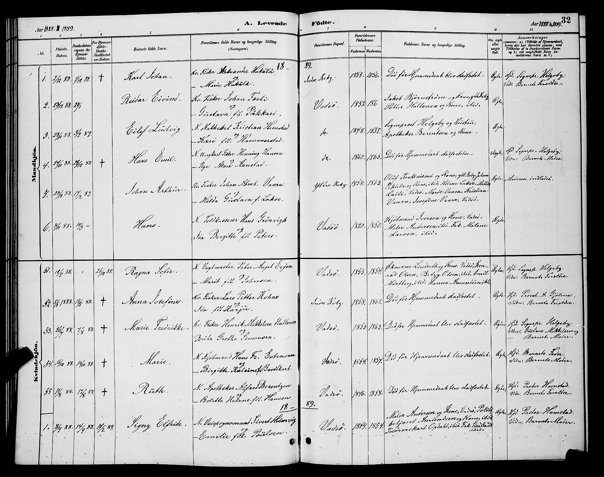 Vadsø sokneprestkontor, AV/SATØ-S-1325/H/Hb/L0004klokker: Klokkerbok nr. 4, 1885-1895, s. 32
