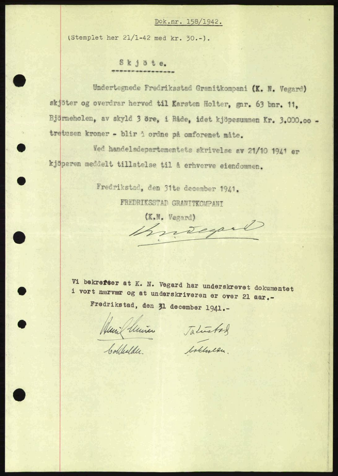 Moss sorenskriveri, SAO/A-10168: Pantebok nr. A9, 1941-1942, Dagboknr: 158/1942