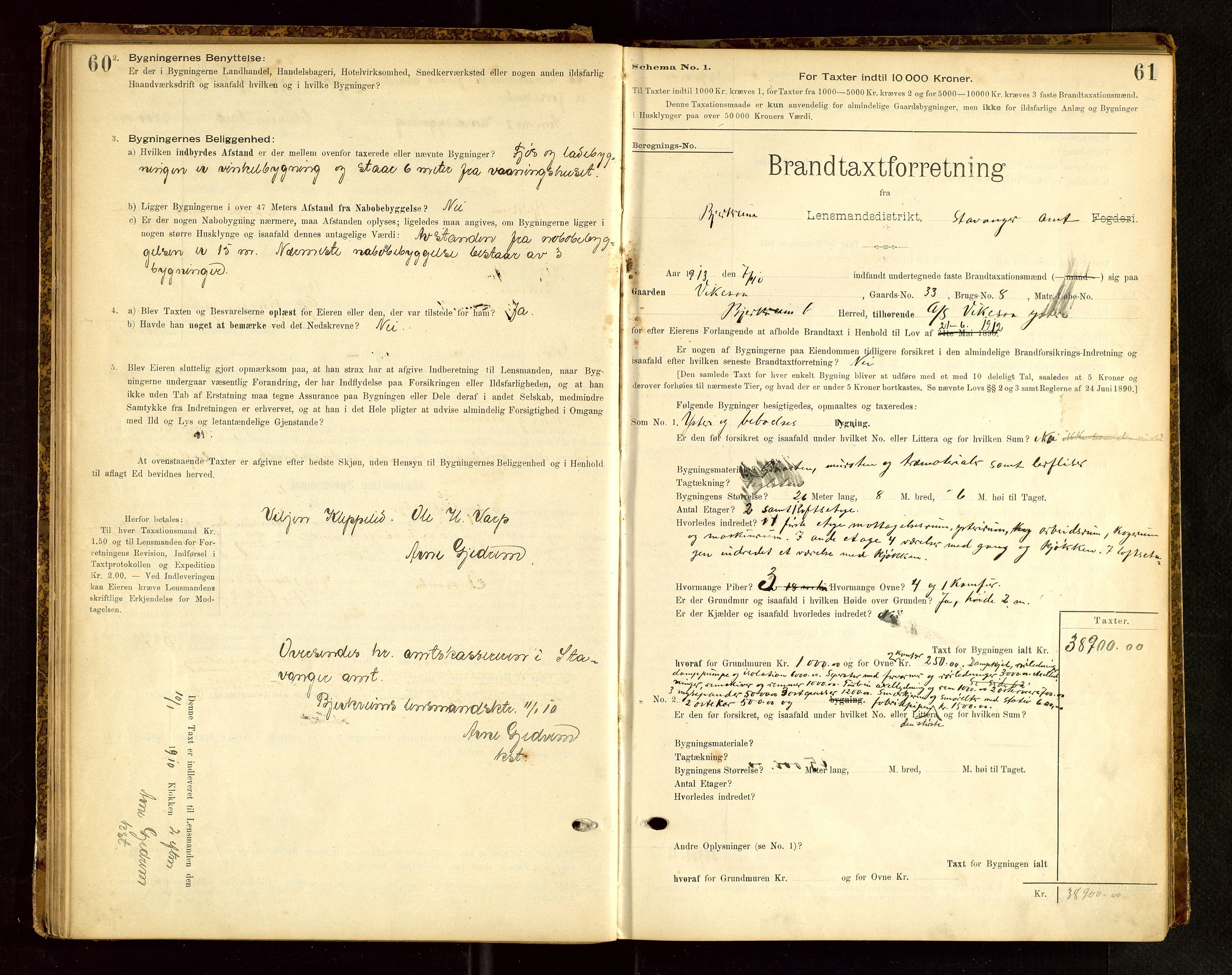 Bjerkreim lensmannskontor, SAST/A-100090/Gob/L0001: "Brandtaxationsprotokol", 1895-1950, s. 60-61