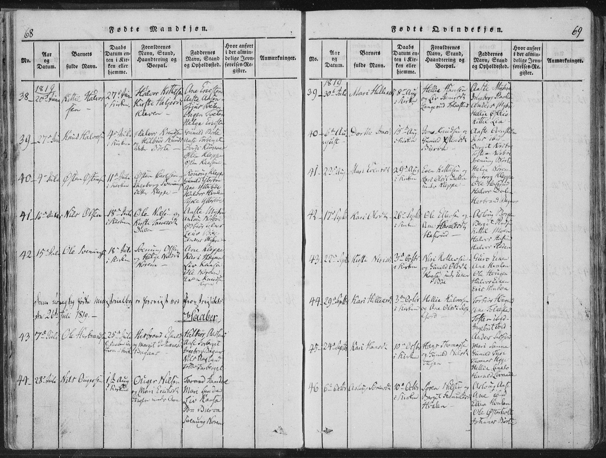 Bø kirkebøker, AV/SAKO-A-257/F/Fa/L0006: Ministerialbok nr. 6, 1815-1831, s. 68-69