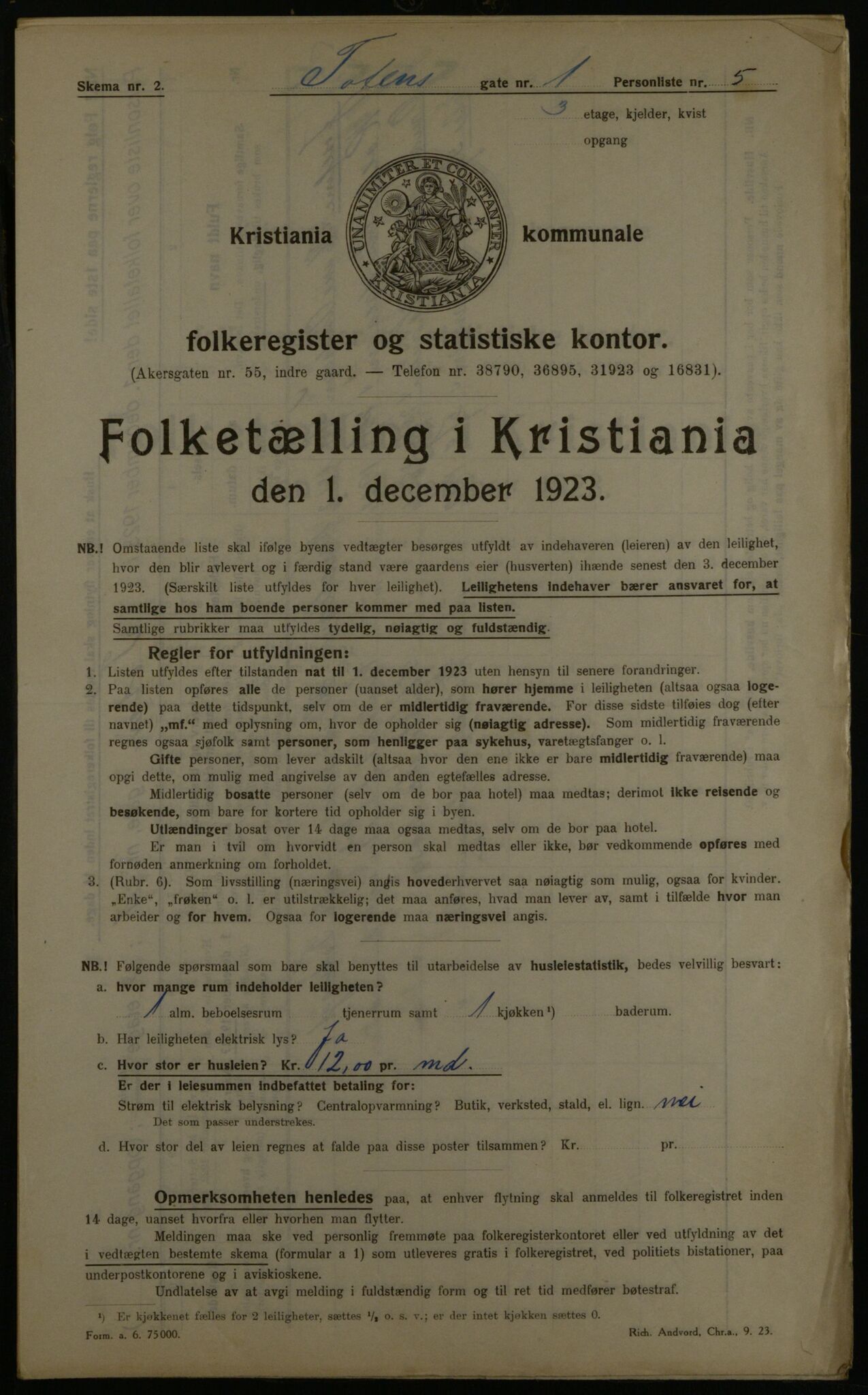 OBA, Kommunal folketelling 1.12.1923 for Kristiania, 1923, s. 127108