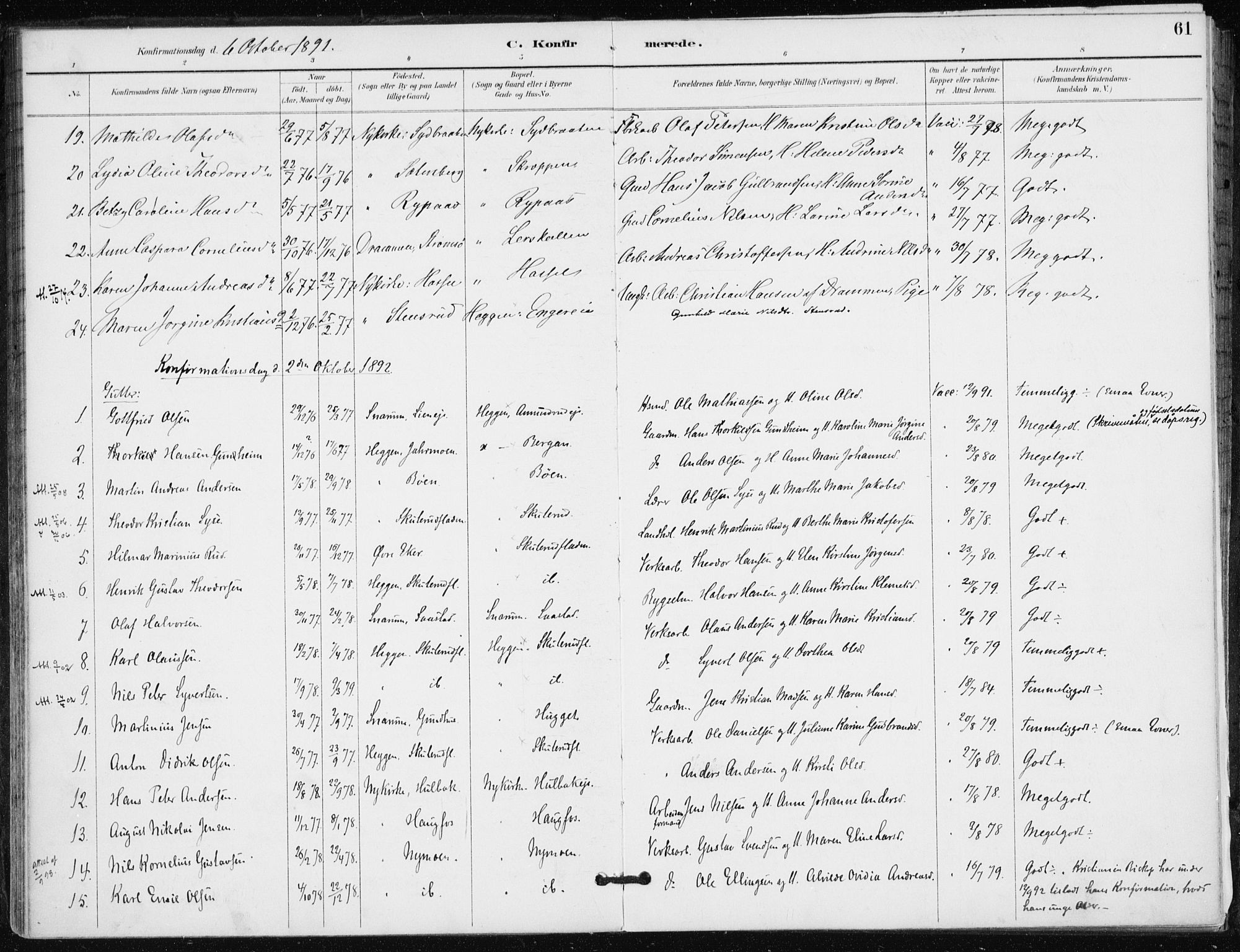 Modum kirkebøker, AV/SAKO-A-234/F/Fa/L0016: Ministerialbok nr. 16, 1890-1899, s. 61