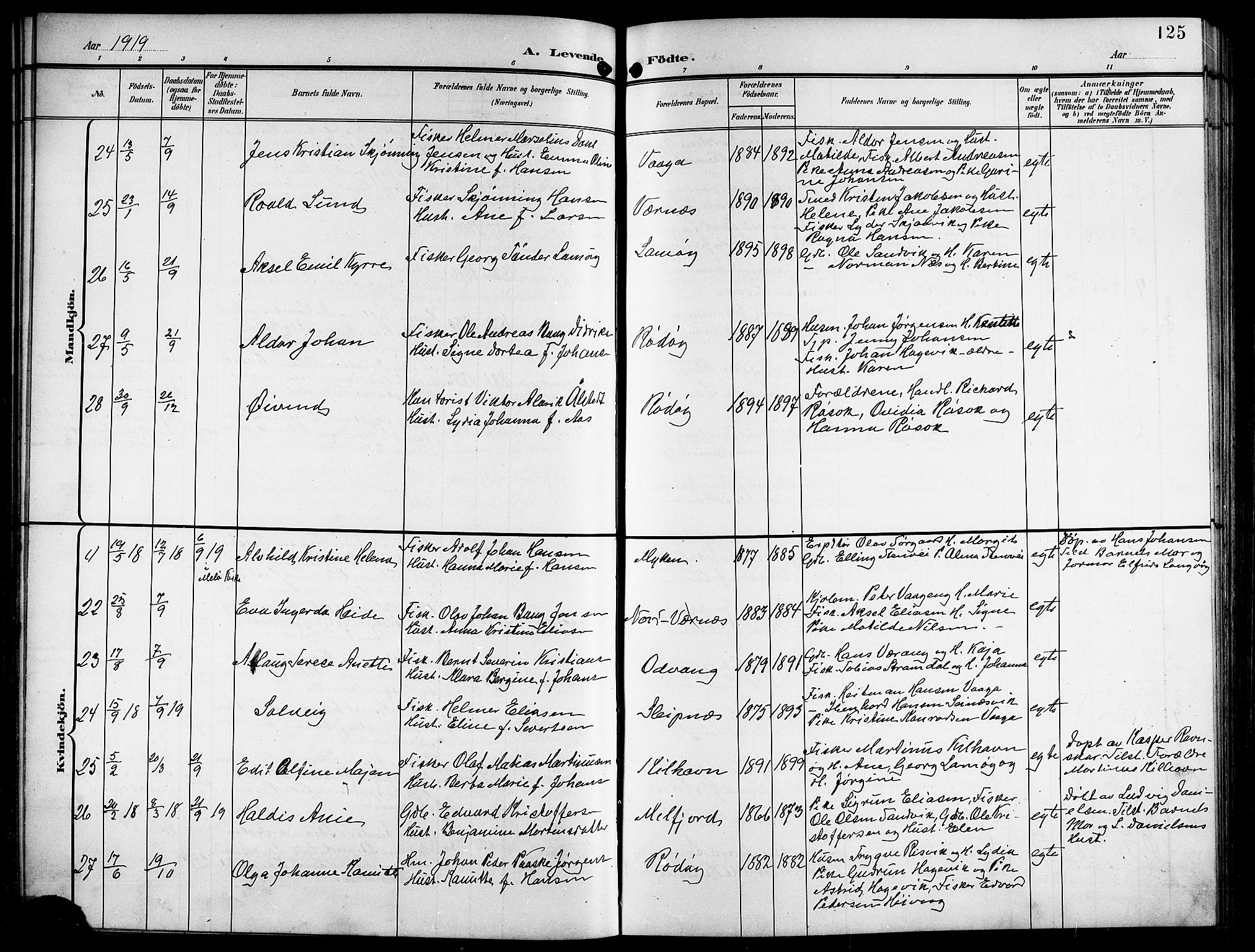 Ministerialprotokoller, klokkerbøker og fødselsregistre - Nordland, AV/SAT-A-1459/841/L0621: Klokkerbok nr. 841C05, 1897-1923, s. 125