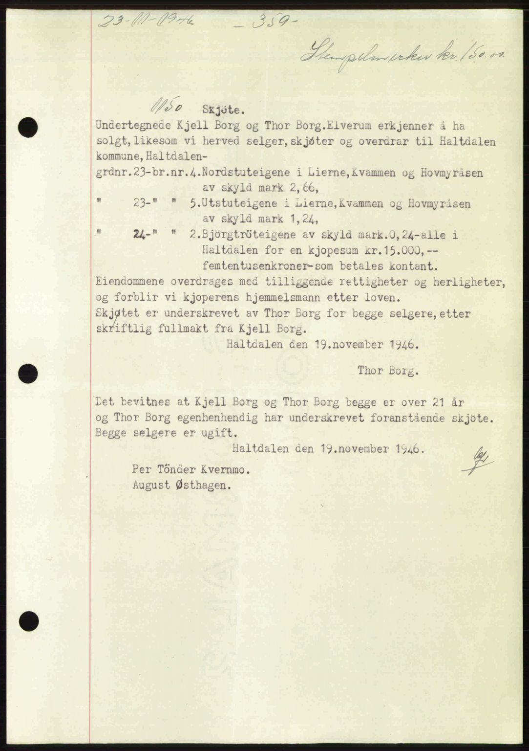 Gauldal sorenskriveri, SAT/A-0014/1/2/2C: Pantebok nr. A2, 1946-1946, Dagboknr: 1150/1946