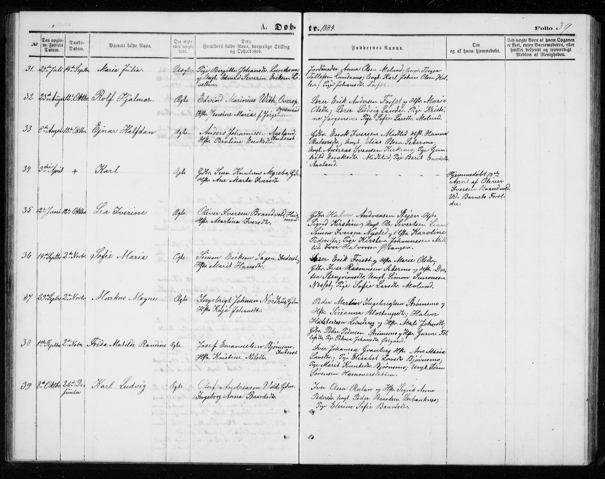 Målselv sokneprestembete, AV/SATØ-S-1311/G/Ga/Gab/L0007klokker: Klokkerbok nr. 7, 1876-1895, s. 39