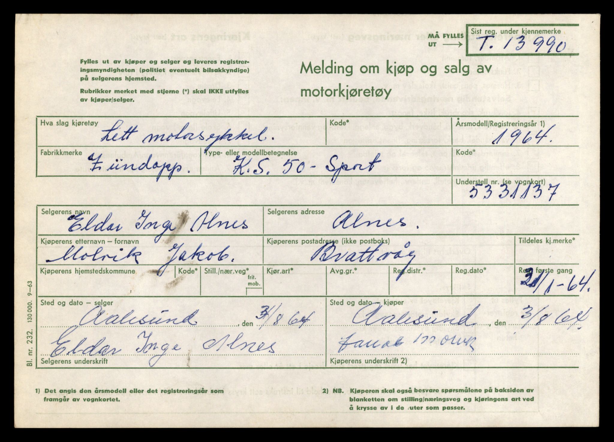 Møre og Romsdal vegkontor - Ålesund trafikkstasjon, AV/SAT-A-4099/F/Fe/L0042: Registreringskort for kjøretøy T 13906 - T 14079, 1927-1998, s. 1213