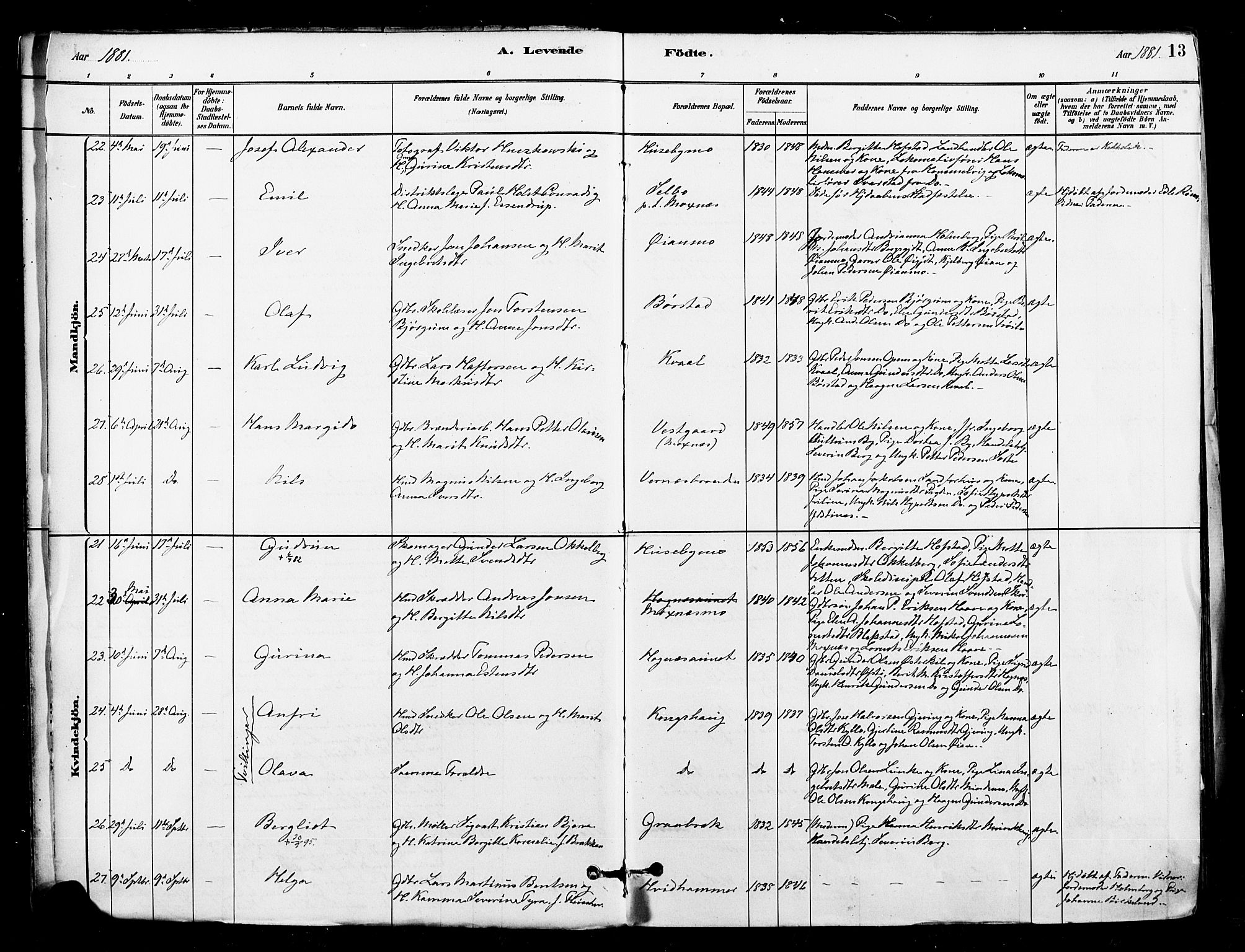 Ministerialprotokoller, klokkerbøker og fødselsregistre - Nord-Trøndelag, AV/SAT-A-1458/709/L0077: Ministerialbok nr. 709A17, 1880-1895, s. 13