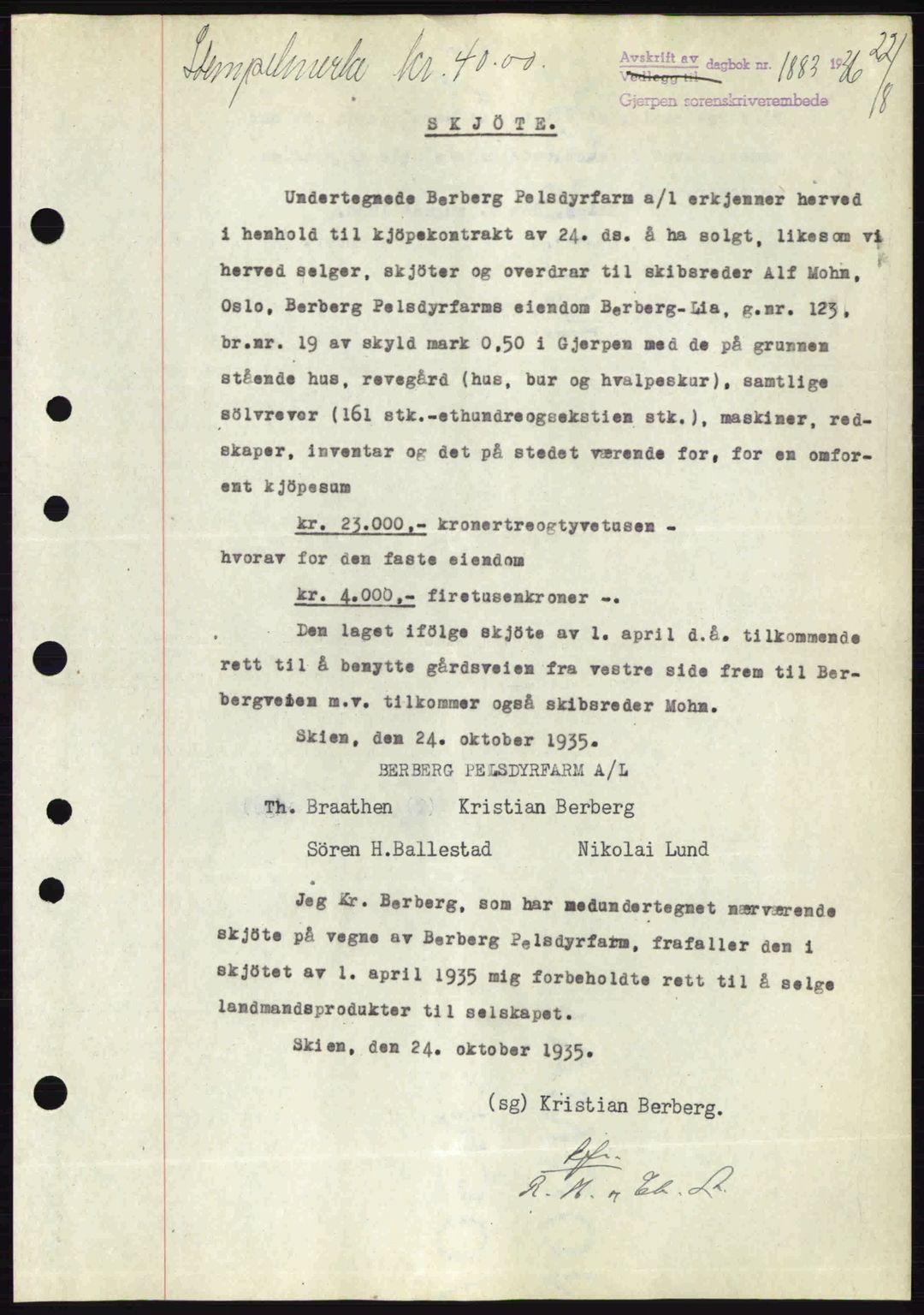 Gjerpen sorenskriveri, SAKO/A-216/G/Ga/Gae/L0067: Pantebok nr. A-66 - A-68, 1936-1937, Dagboknr: 1883/1936