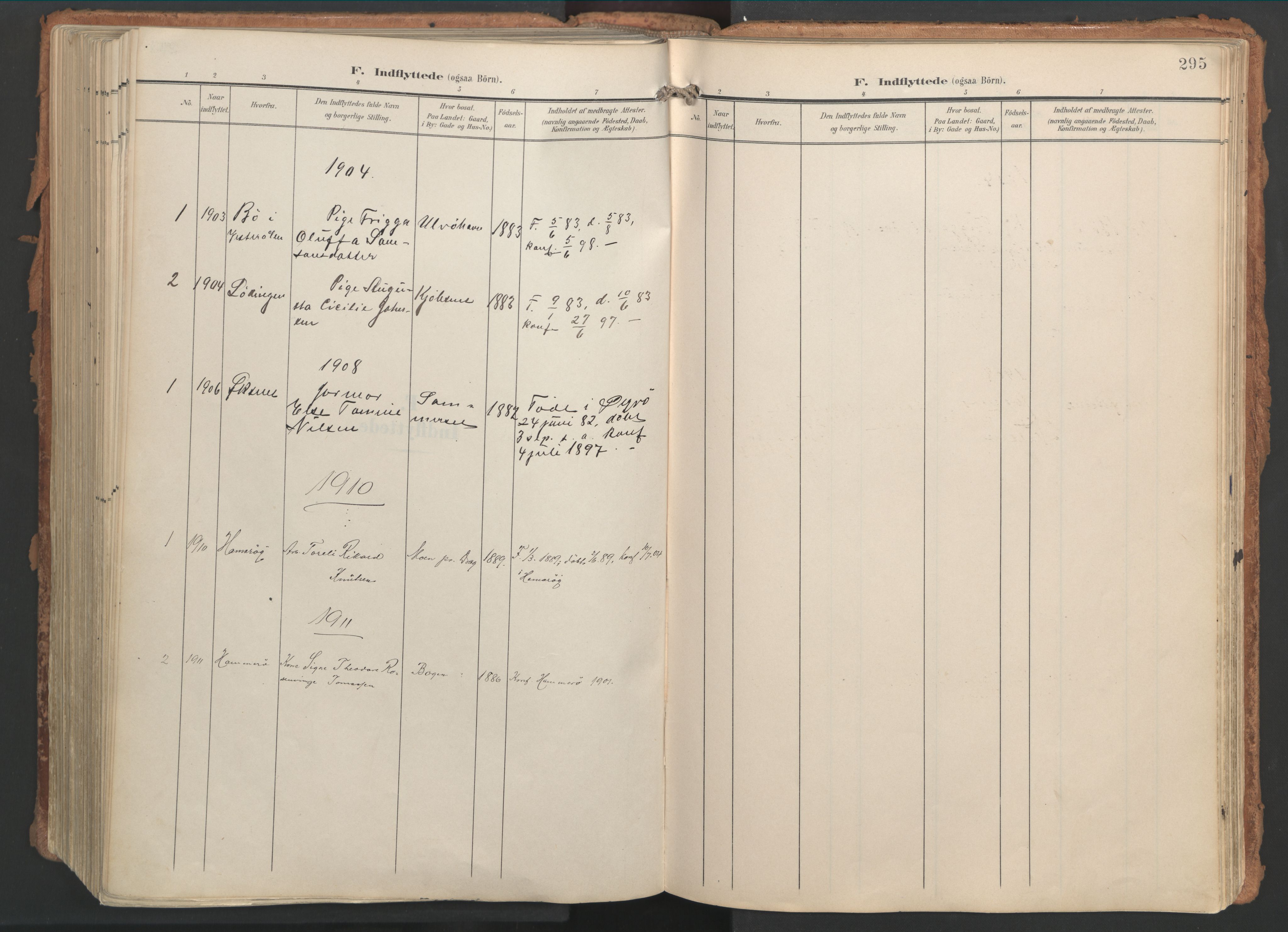 Ministerialprotokoller, klokkerbøker og fødselsregistre - Nordland, SAT/A-1459/861/L0871: Ministerialbok nr. 861A06, 1903-1916, s. 295