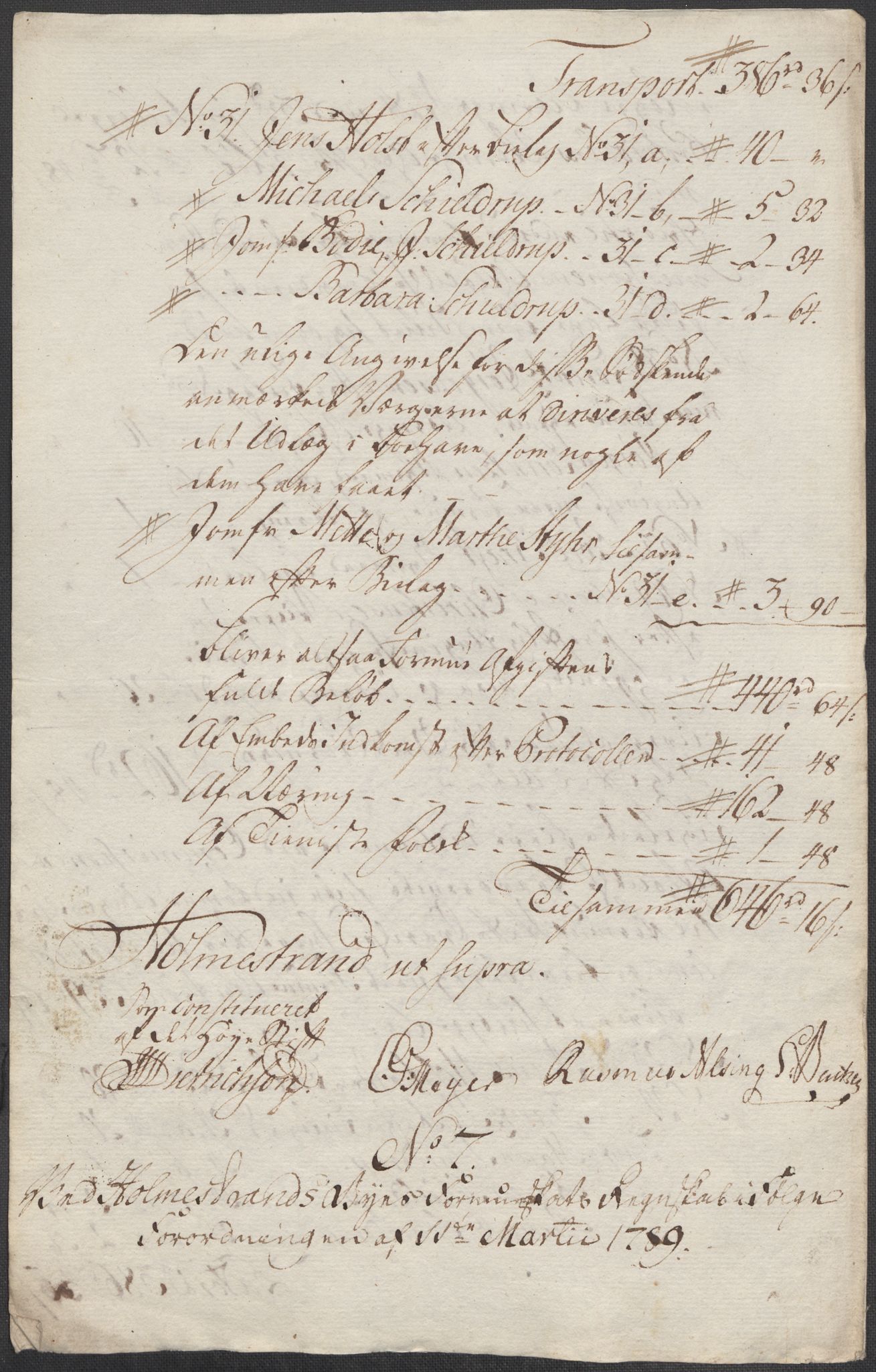 Rentekammeret inntil 1814, Reviderte regnskaper, Mindre regnskaper, AV/RA-EA-4068/Rf/Rfe/L0015: Holmestrand, Idd og Marker fogderi, 1789, s. 19