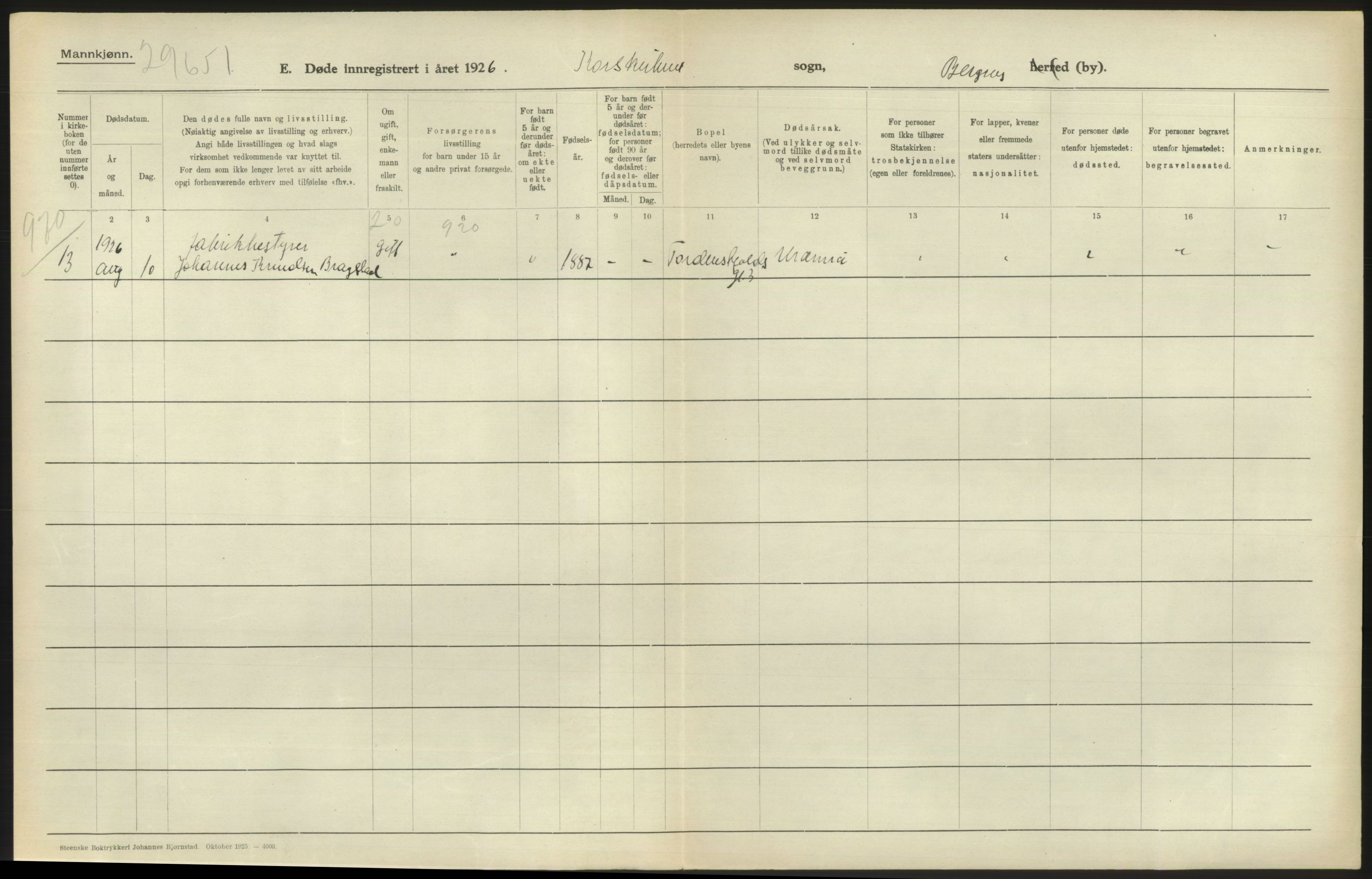 Statistisk sentralbyrå, Sosiodemografiske emner, Befolkning, RA/S-2228/D/Df/Dfc/Dfcf/L0028: Bergen: Gifte, døde, dødfødte., 1926, s. 634