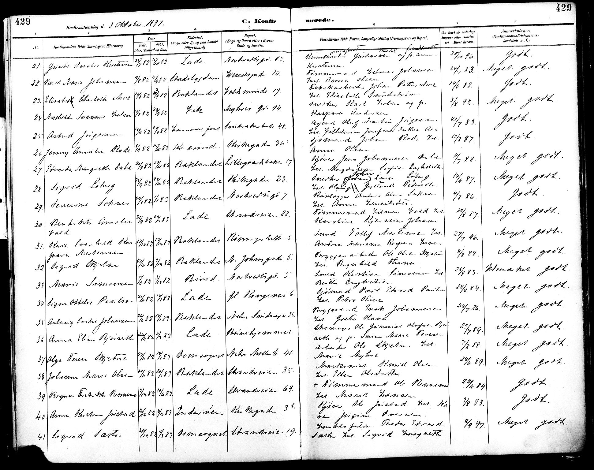 Ministerialprotokoller, klokkerbøker og fødselsregistre - Sør-Trøndelag, AV/SAT-A-1456/604/L0197: Ministerialbok nr. 604A18, 1893-1900, s. 429