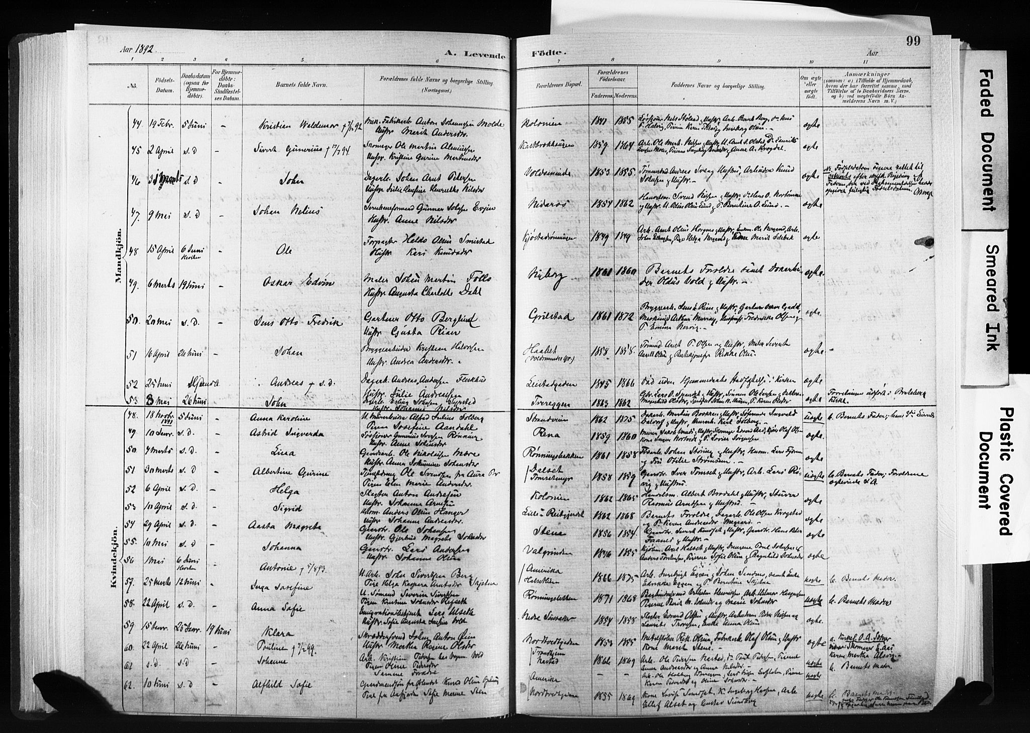 Ministerialprotokoller, klokkerbøker og fødselsregistre - Sør-Trøndelag, SAT/A-1456/606/L0300: Ministerialbok nr. 606A15, 1886-1893, s. 99