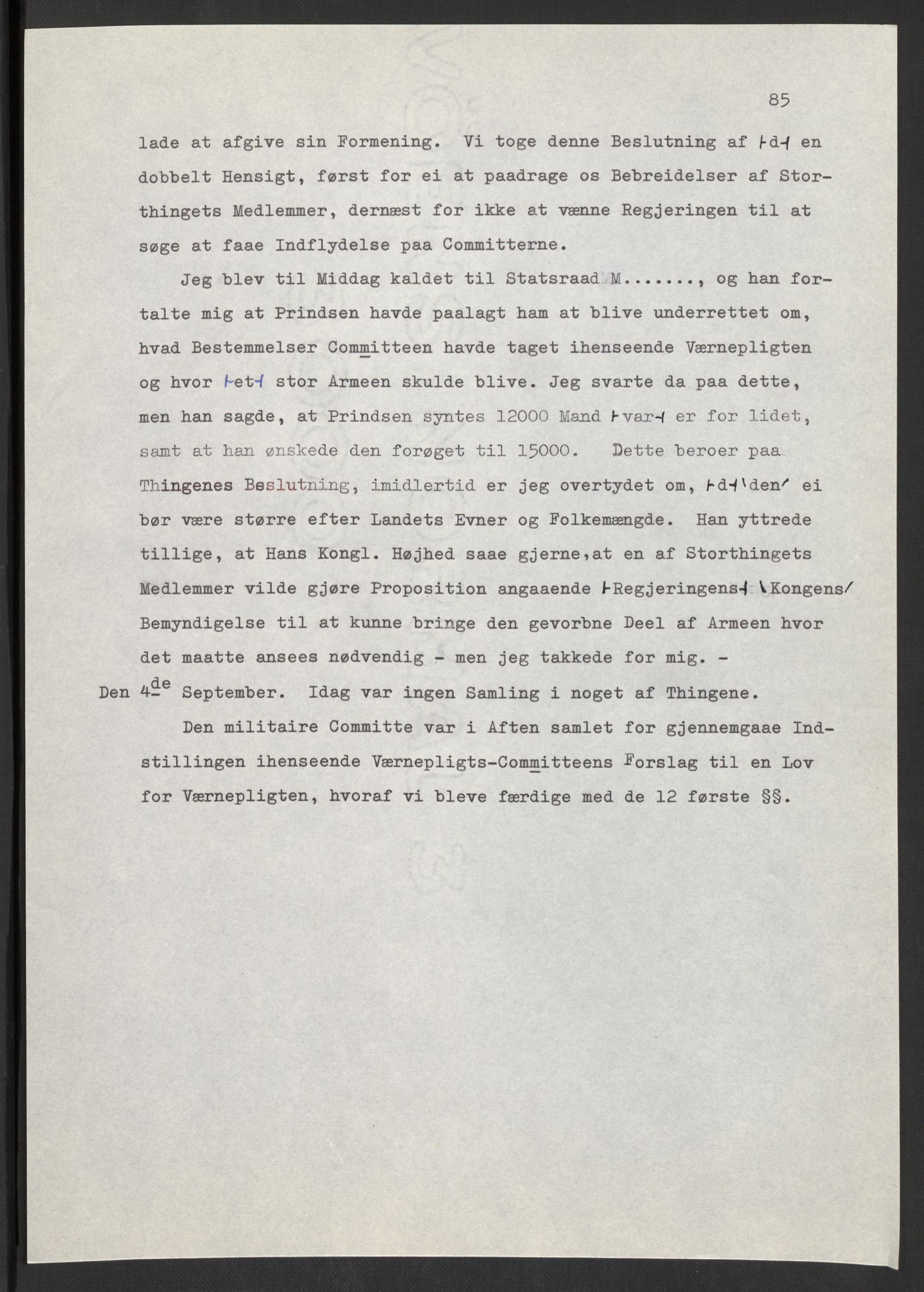 Manuskriptsamlingen, AV/RA-EA-3667/F/L0197: Wetlesen, Hans Jørgen (stortingsmann, ingeniørkaptein); Referat fra Stortinget 1815-1816, 1815-1816, s. 85