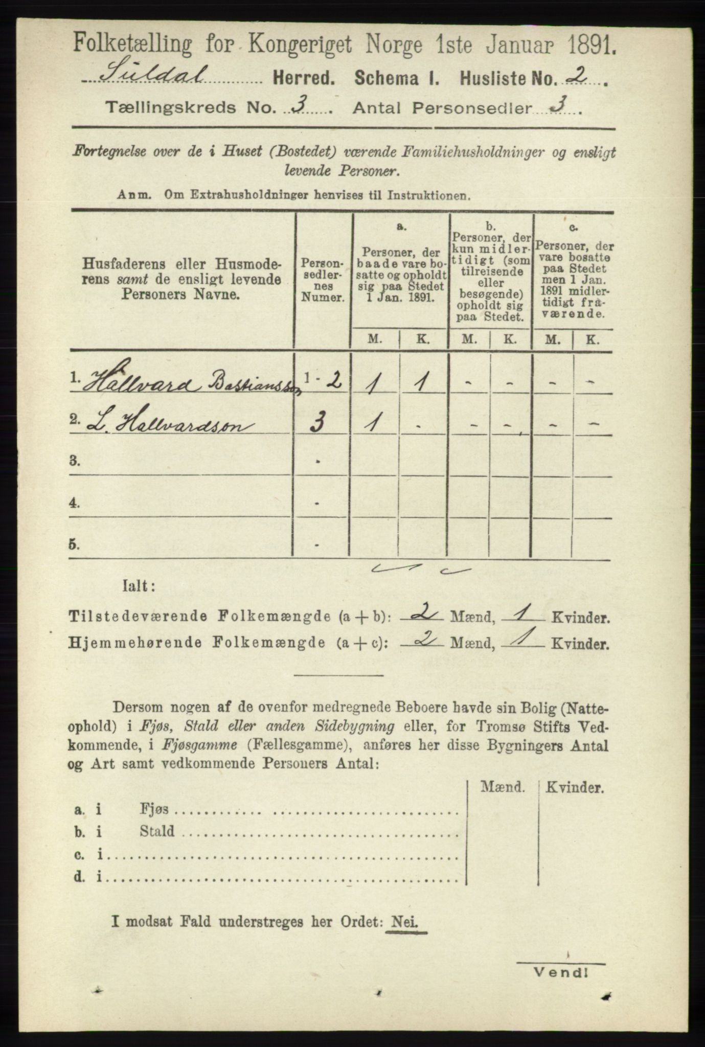 RA, Folketelling 1891 for 1134 Suldal herred, 1891, s. 585