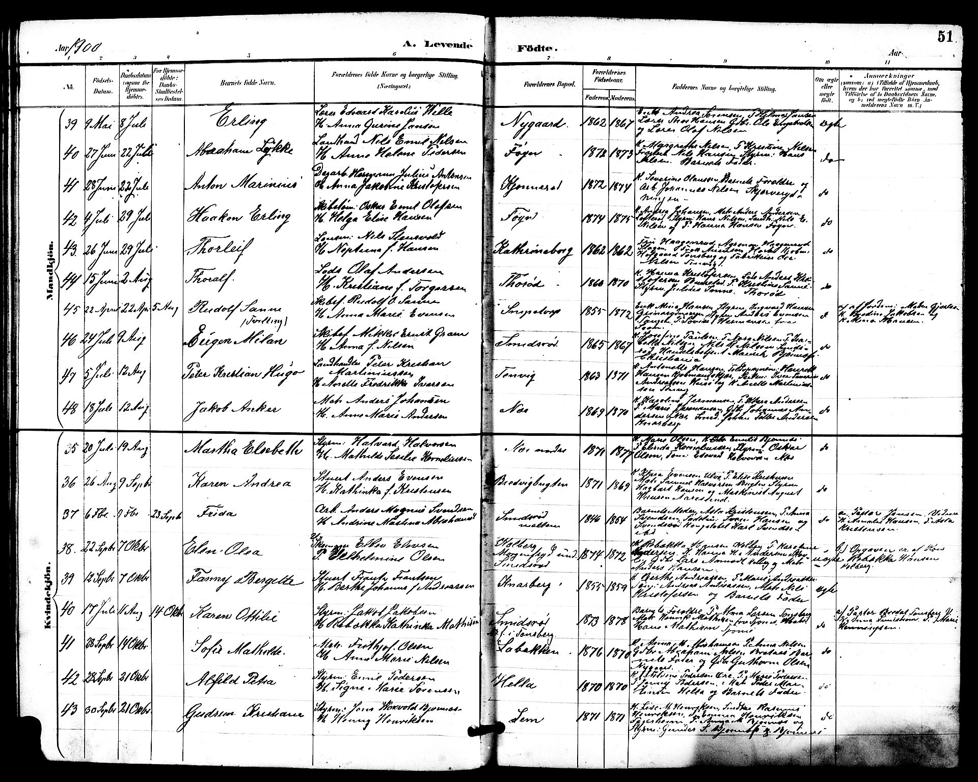 Nøtterøy kirkebøker, AV/SAKO-A-354/G/Ga/L0004: Klokkerbok nr. I 4, 1894-1909, s. 51