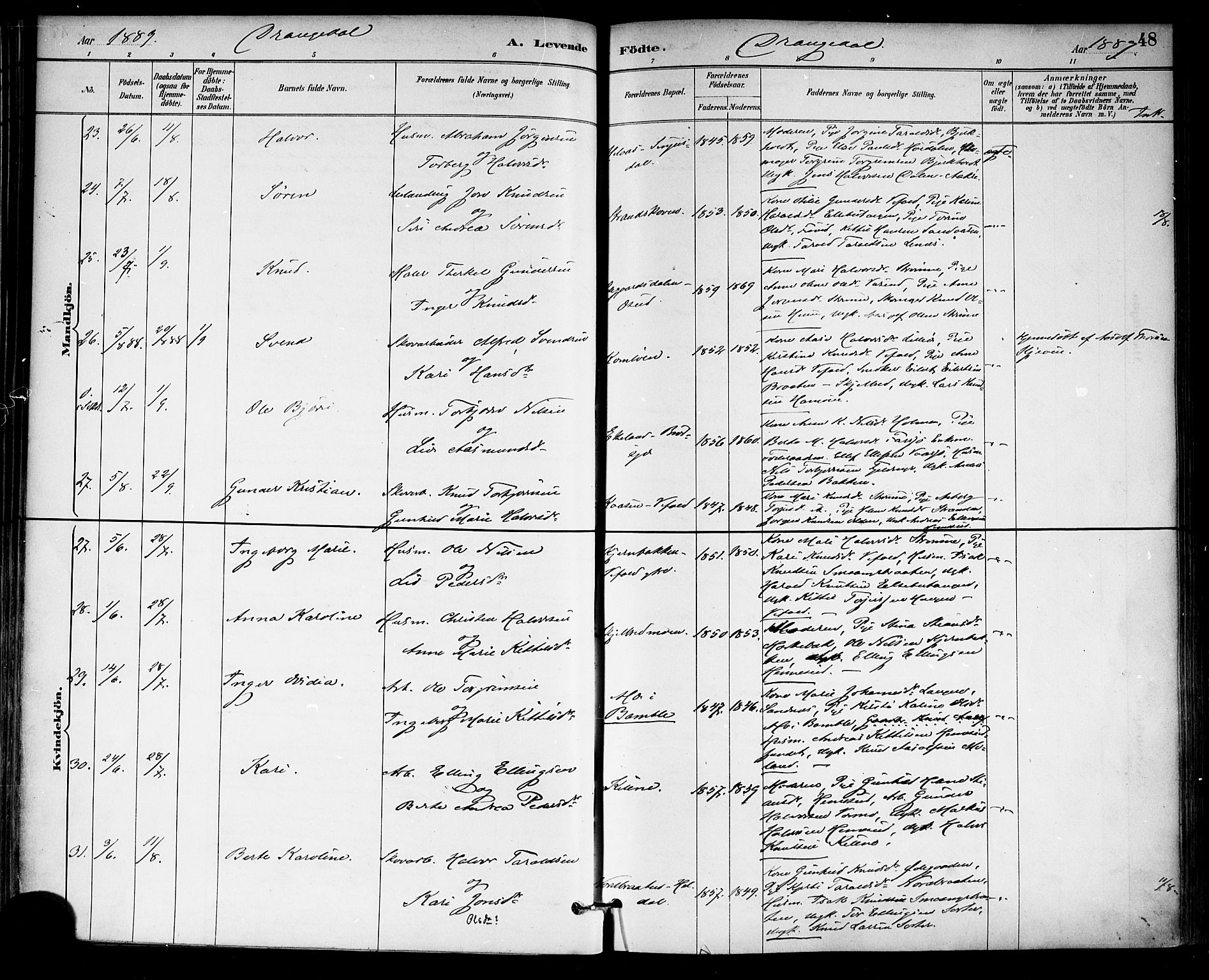 Drangedal kirkebøker, AV/SAKO-A-258/F/Fa/L0010: Ministerialbok nr. 10 /1, 1885-1894, s. 48
