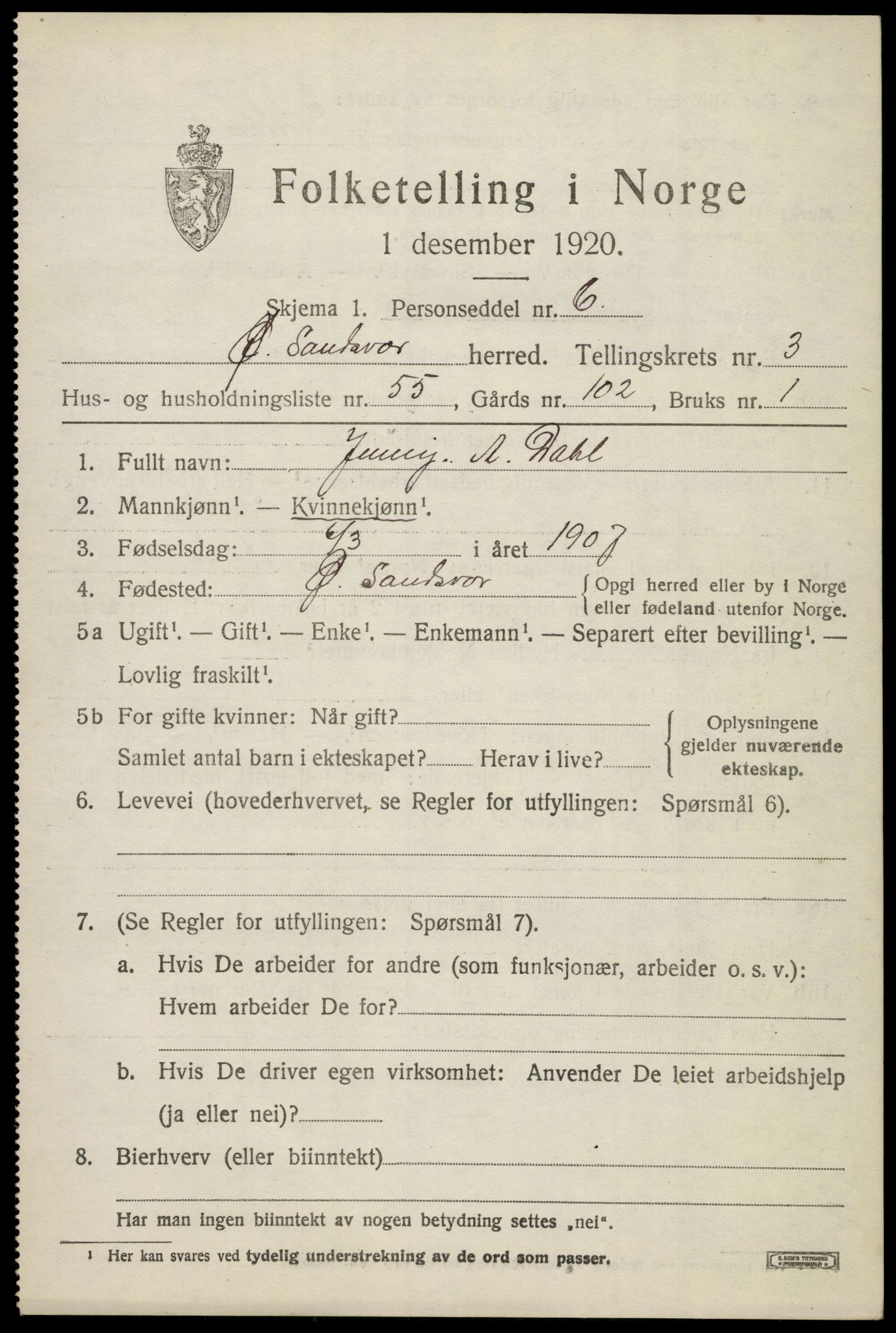 SAKO, Folketelling 1920 for 0630 Øvre Sandsvær herred, 1920, s. 2528