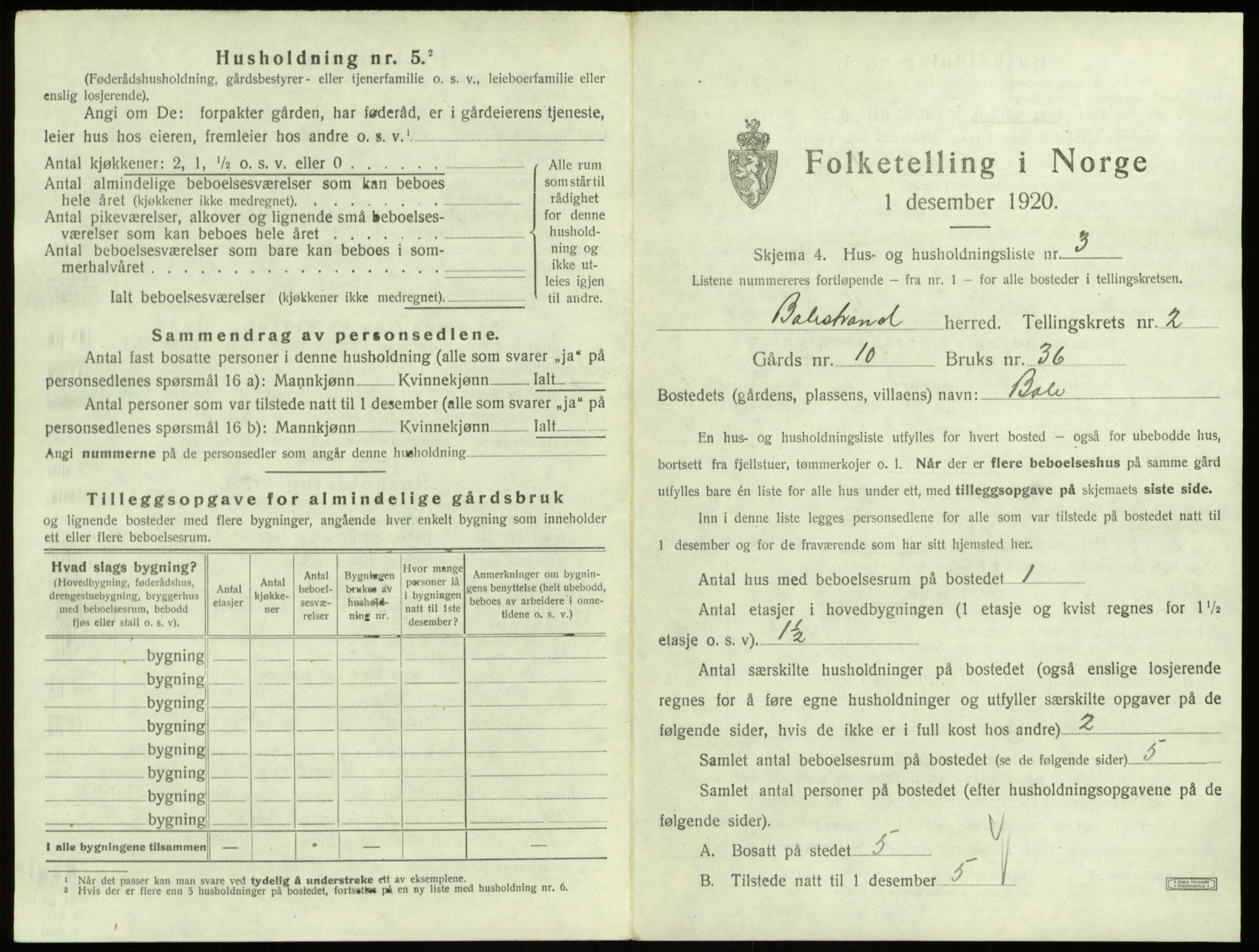 SAB, Folketelling 1920 for 1418 Balestrand herred, 1920, s. 138