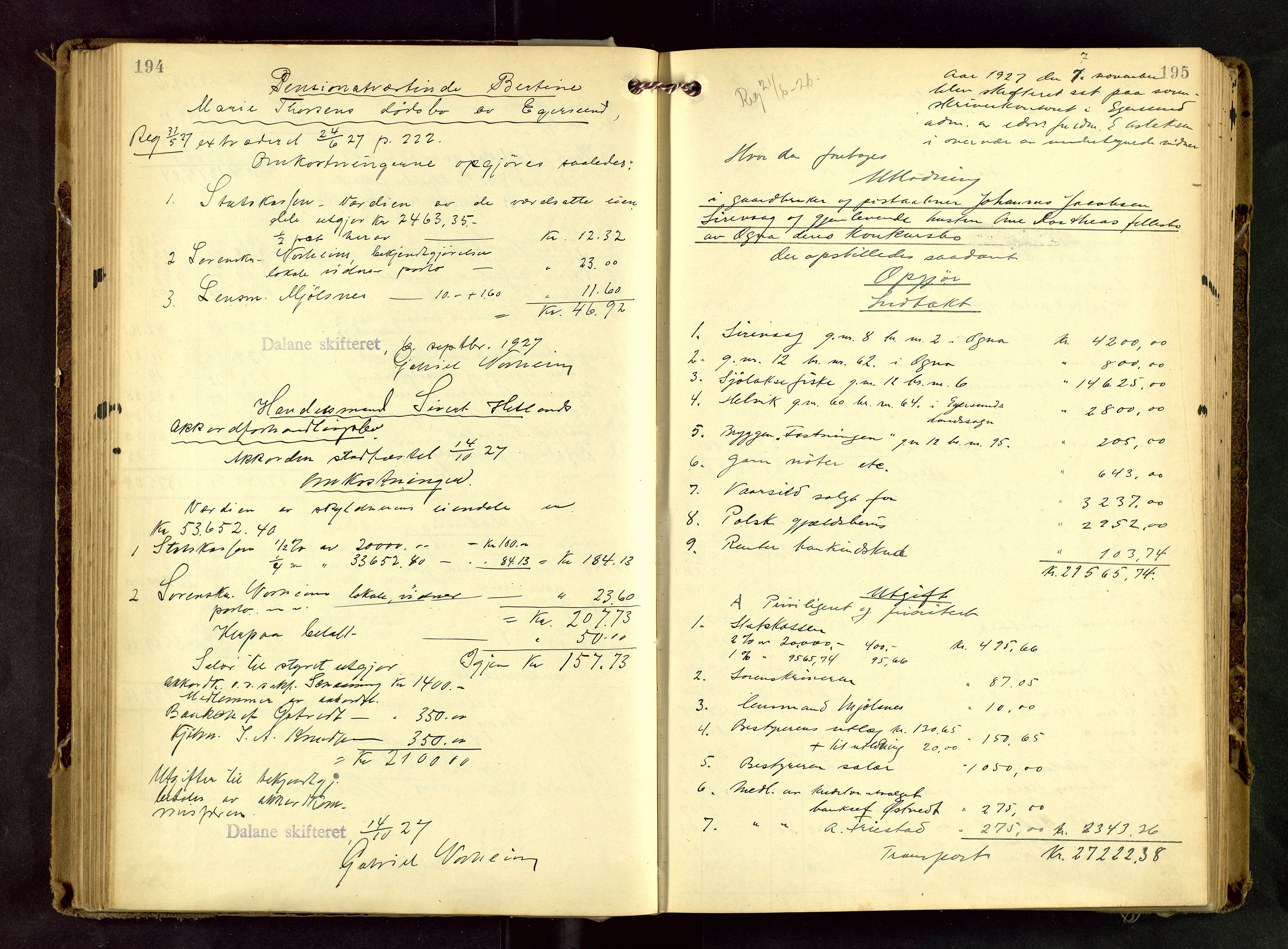 Dalane sorenskriveri, AV/SAST-A-100309/001/5/500/500BD/L0003: SKIFTEUTLODNINGSPROTOKOLL, 1923-1935, s. 194-195