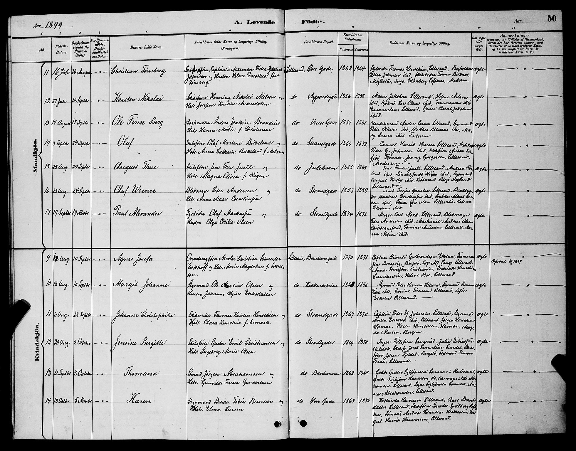 Vestre Moland sokneprestkontor, AV/SAK-1111-0046/F/Fb/Fba/L0001: Klokkerbok nr. B 1, 1884-1903, s. 50