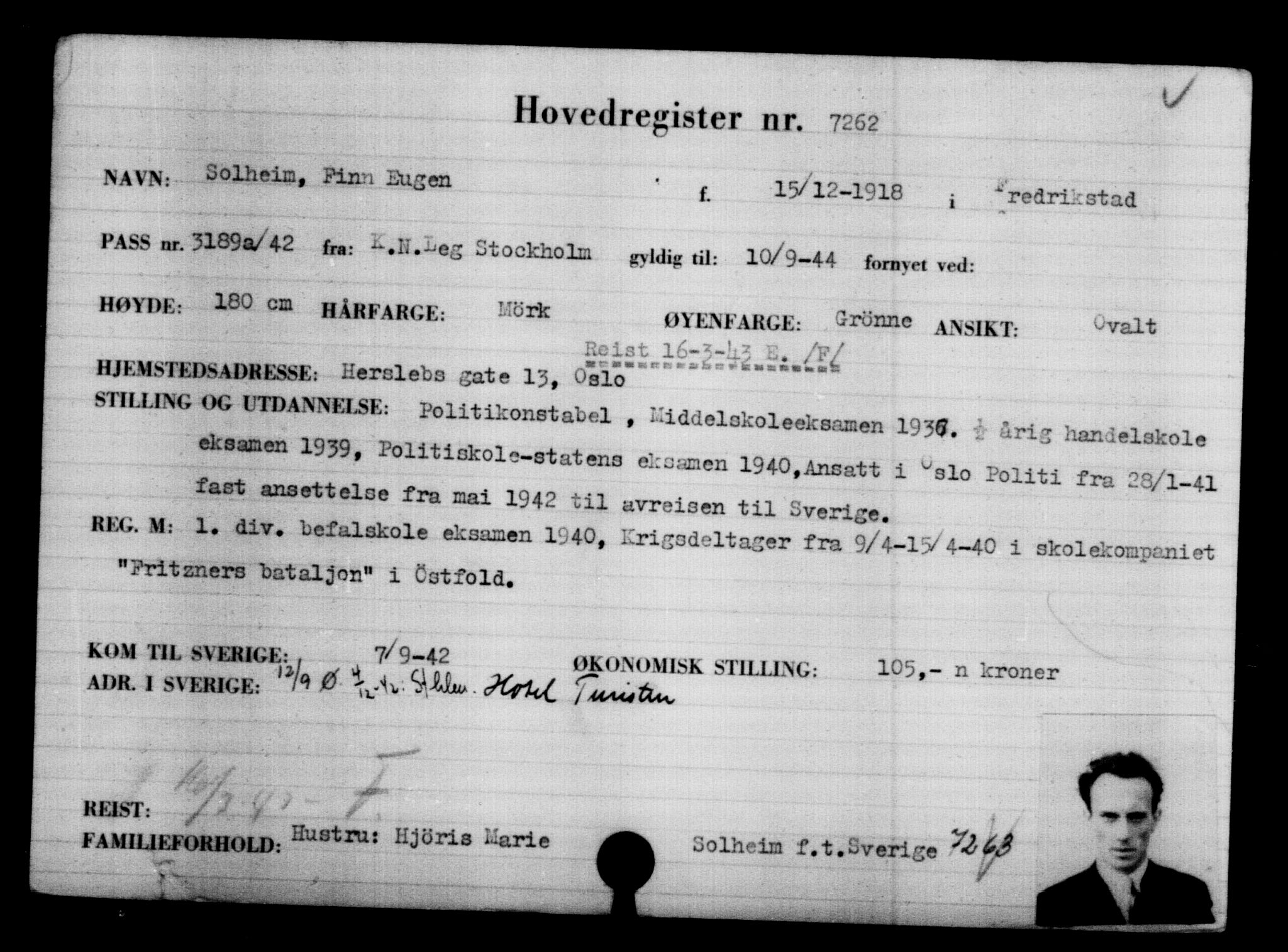 Utenriksstasjonene, Legasjonen i Stockholm, Flyktningkontoret, AV/RA-S-6753/V/Va/L0005: Kjesäterkartoteket, flyktninger med registreringsnr. 6600-9417, 1940-1945, s. 784