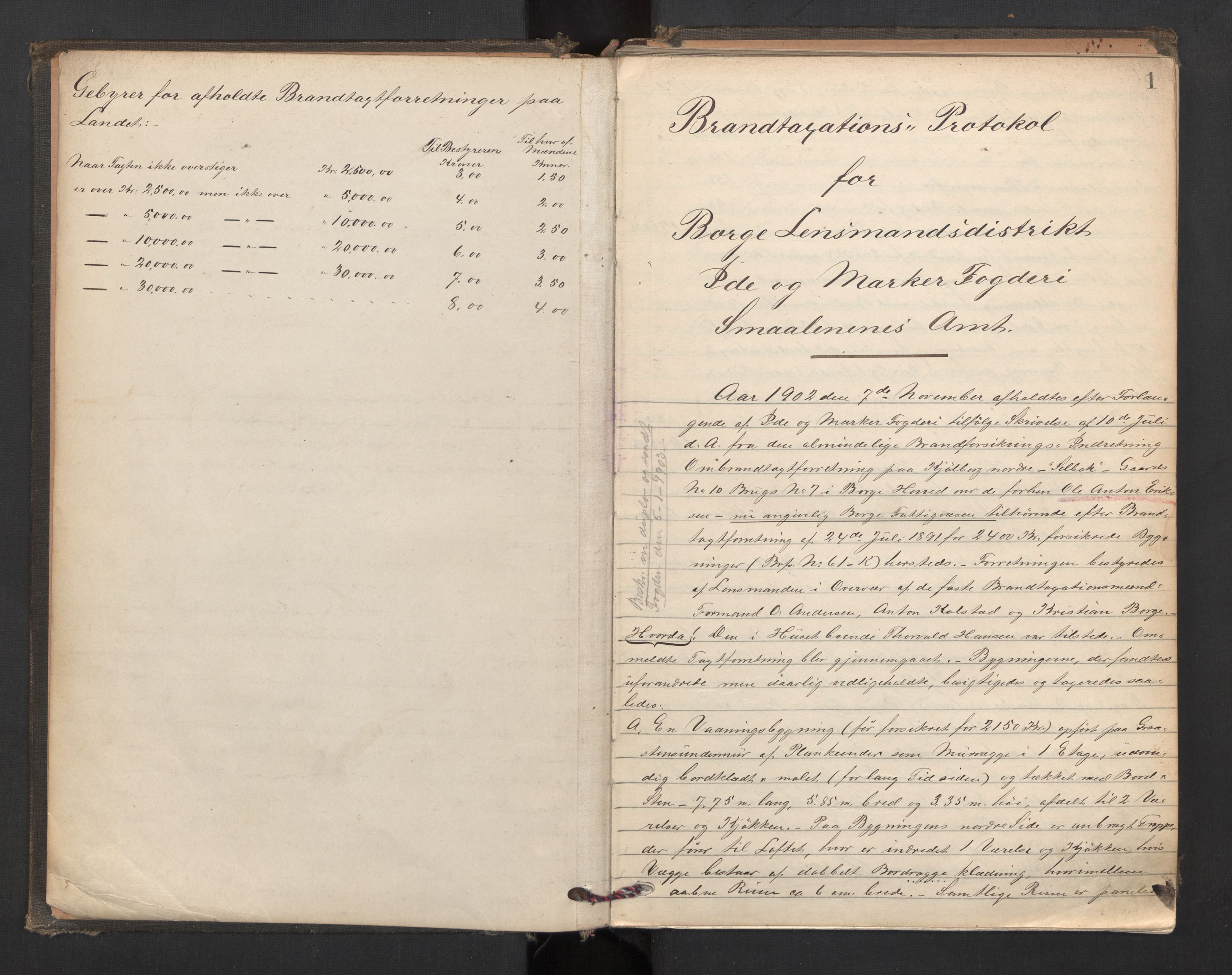 Norges brannkasse, branntakster Borge, AV/SAO-A-11360/F/Fa/L0006: Branntakstprotokoll, 1902-1908