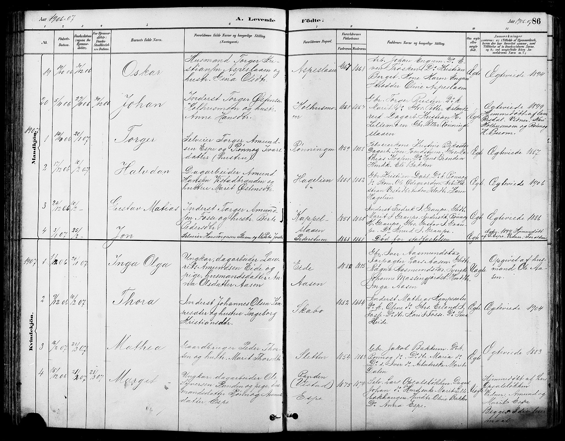 Nord-Fron prestekontor, AV/SAH-PREST-080/H/Ha/Hab/L0005: Klokkerbok nr. 5, 1884-1914, s. 86