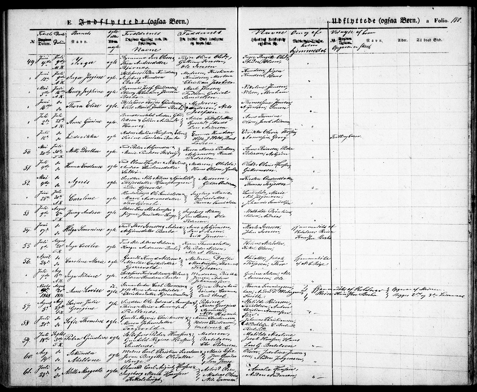 Tromøy sokneprestkontor, AV/SAK-1111-0041/F/Fb/L0004: Klokkerbok nr. B 4, 1869-1877, s. 180