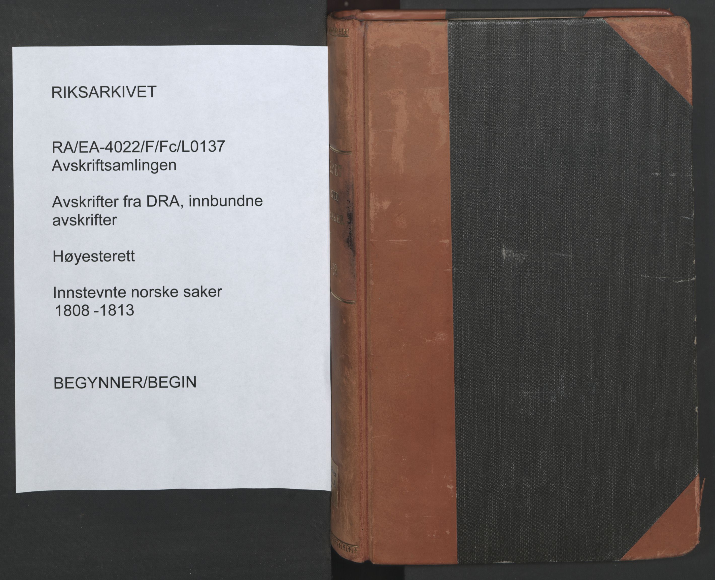 Avskriftsamlingen, RA/EA-4022/F/Fc/L0137: Innstevnte norske saker, 1808-1813