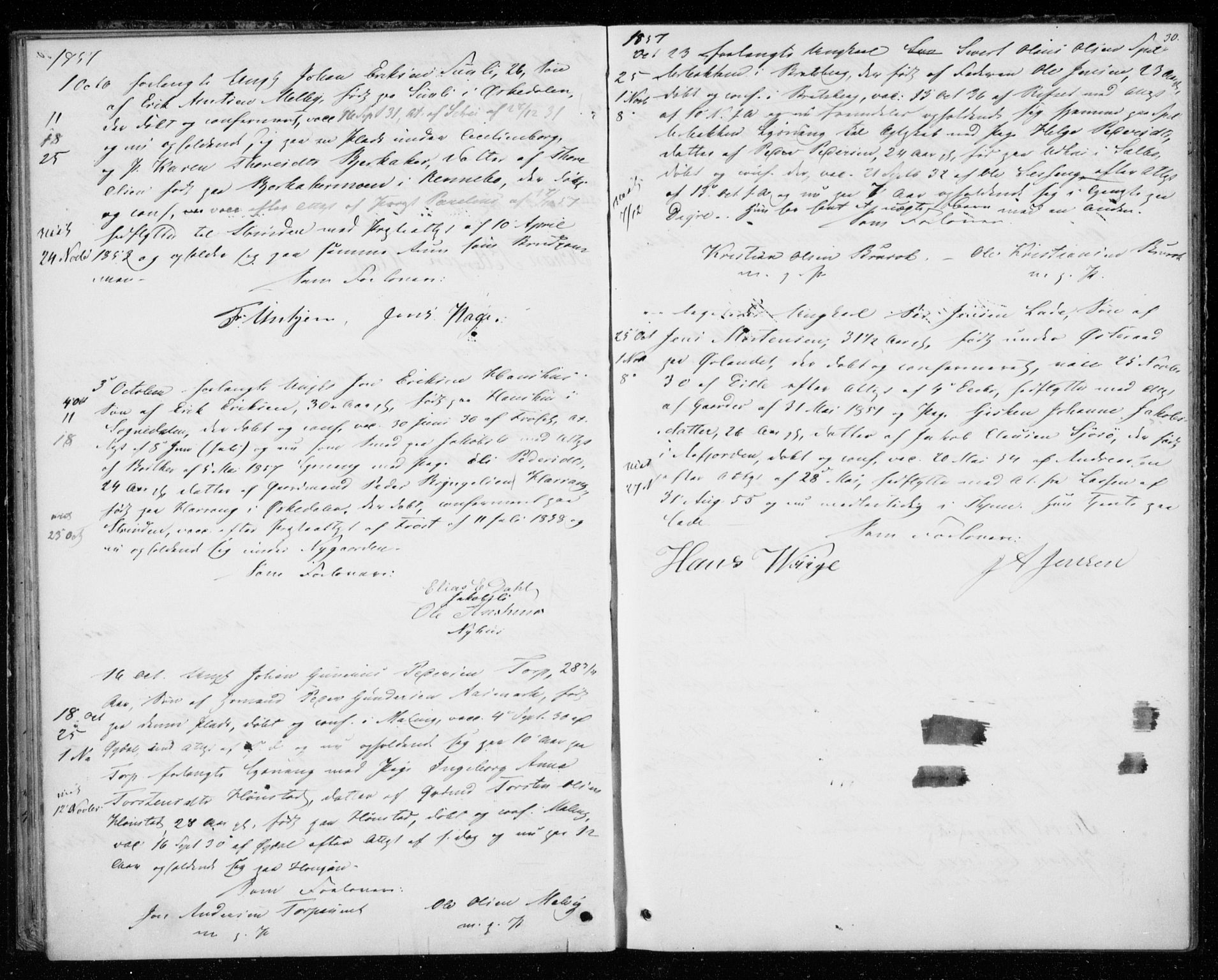Ministerialprotokoller, klokkerbøker og fødselsregistre - Sør-Trøndelag, SAT/A-1456/606/L0297: Lysningsprotokoll nr. 606A12, 1854-1861, s. 30