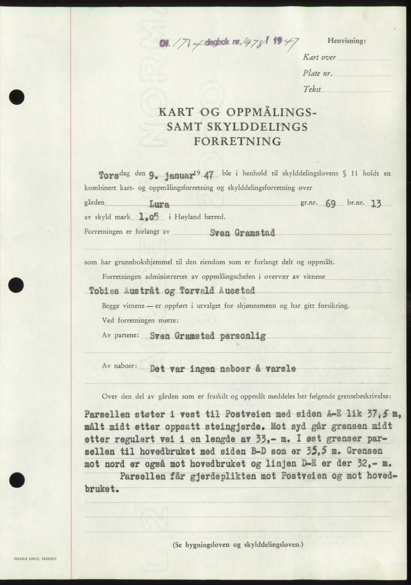 Jæren sorenskriveri, SAST/A-100310/03/G/Gba/L0094: Pantebok, 1947-1947, Dagboknr: 1978/1947
