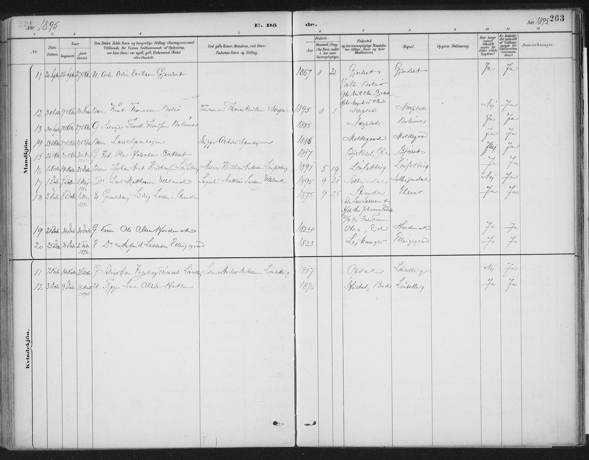 Ministerialprotokoller, klokkerbøker og fødselsregistre - Møre og Romsdal, SAT/A-1454/555/L0658: Ministerialbok nr. 555A09, 1887-1917, s. 263