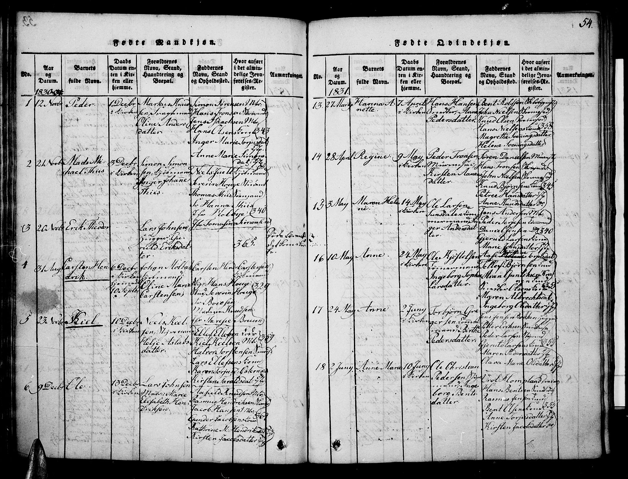 Risør sokneprestkontor, AV/SAK-1111-0035/F/Fb/L0004: Klokkerbok nr. B 4, 1816-1848, s. 54