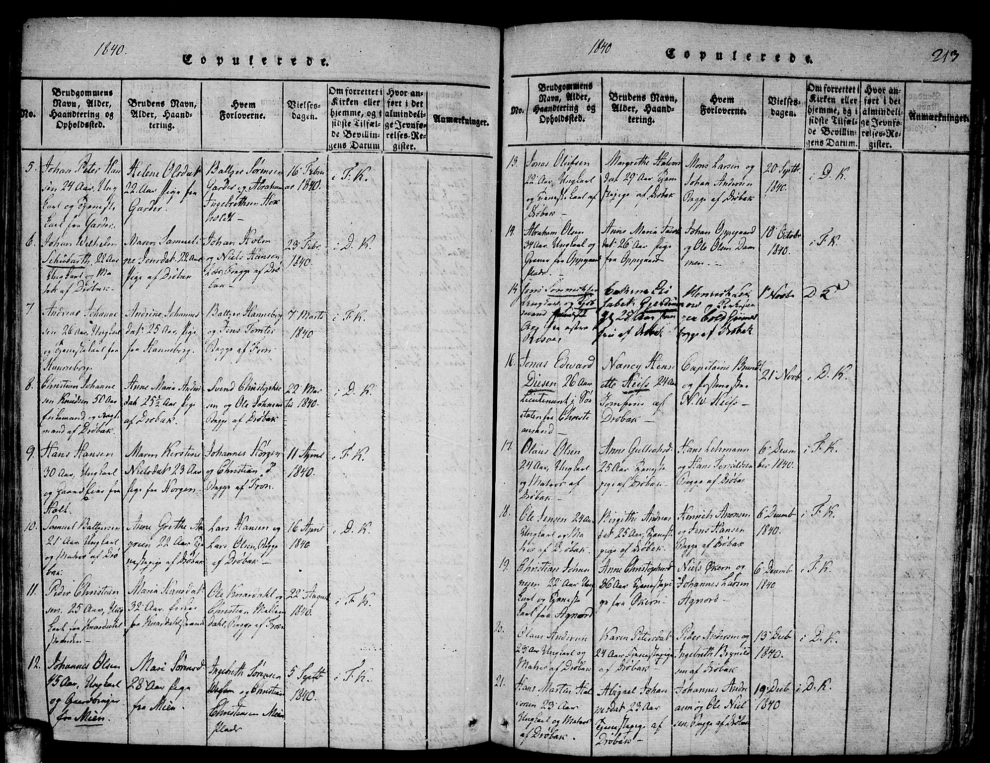 Drøbak prestekontor Kirkebøker, SAO/A-10142a/F/Fa/L0001: Ministerialbok nr. I 1, 1816-1842, s. 213