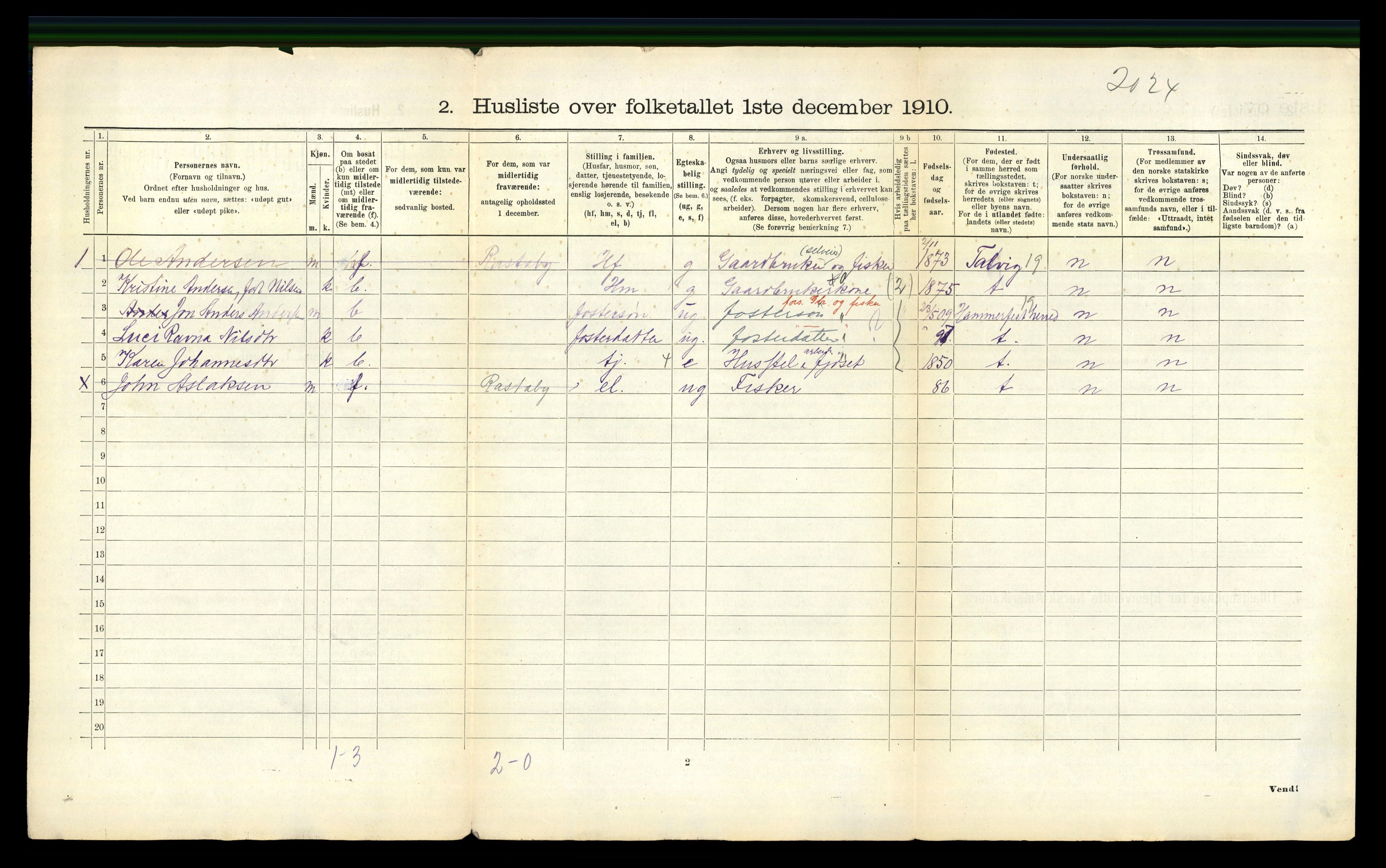 RA, Folketelling 1910 for 2017 Kvalsund herred, 1910, s. 34