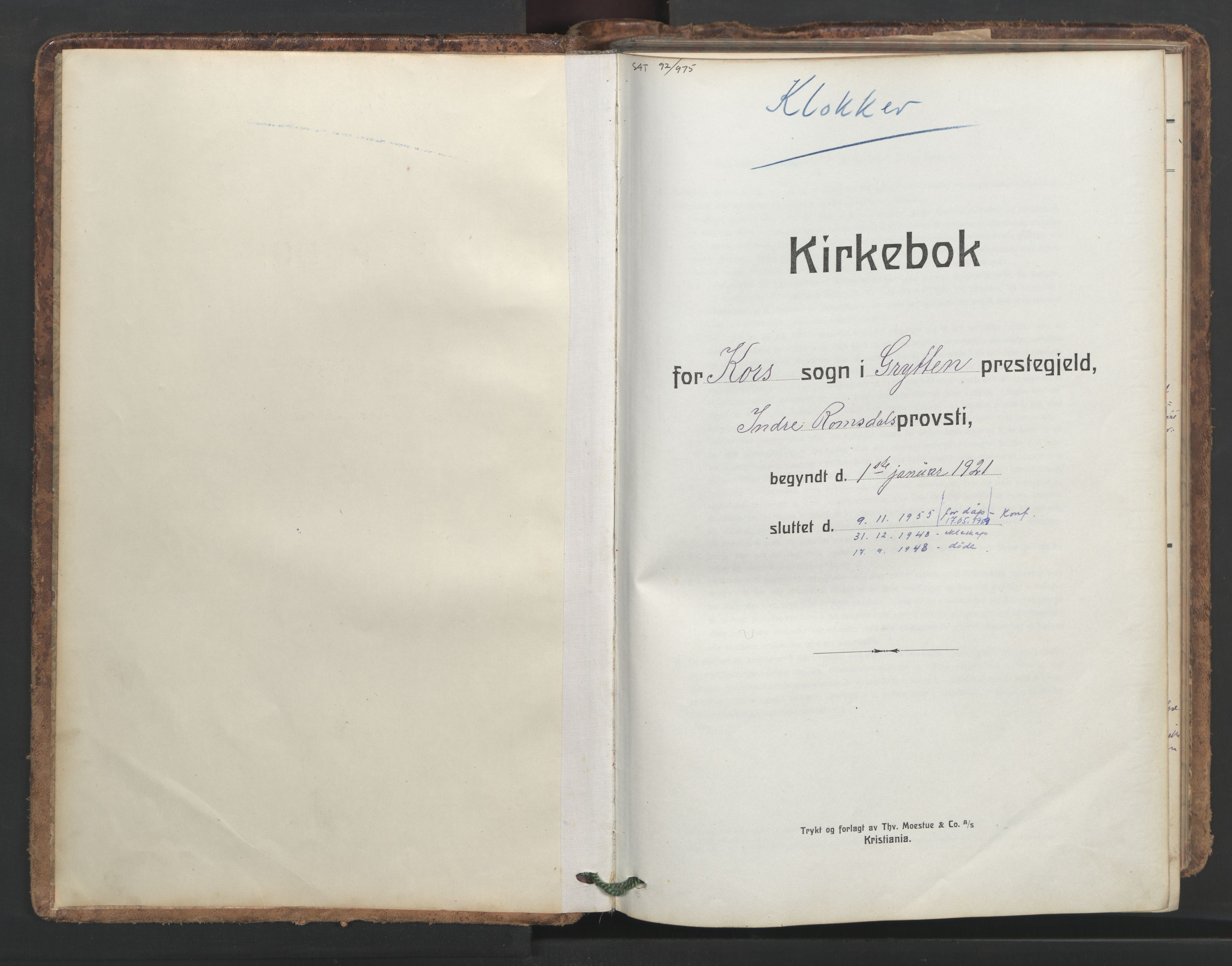 Ministerialprotokoller, klokkerbøker og fødselsregistre - Møre og Romsdal, SAT/A-1454/546/L0597: Klokkerbok nr. 546C03, 1921-1959