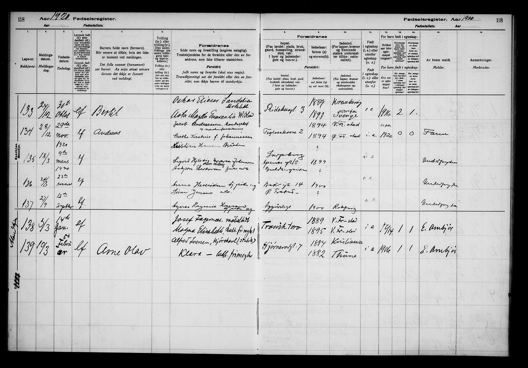 Fredrikstad domkirkes prestekontor Kirkebøker, AV/SAO-A-10906/J/*Ja/L0001: Fødselsregister nr. 1, 1916-1925, s. 118