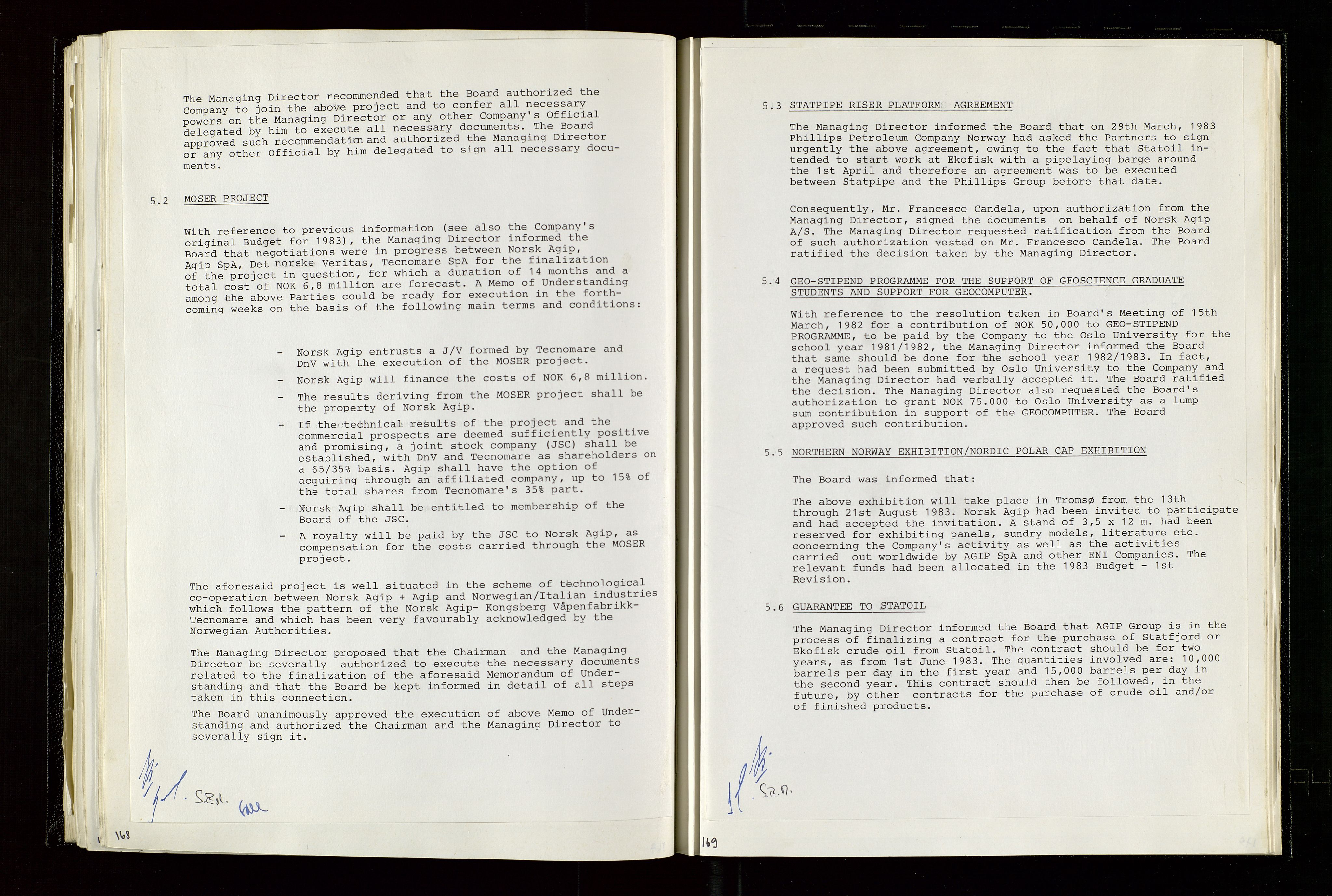 Pa 1583 - Norsk Agip AS, AV/SAST-A-102138/A/Aa/L0003: Board of Directors meeting minutes, 1979-1983, s. 168-169