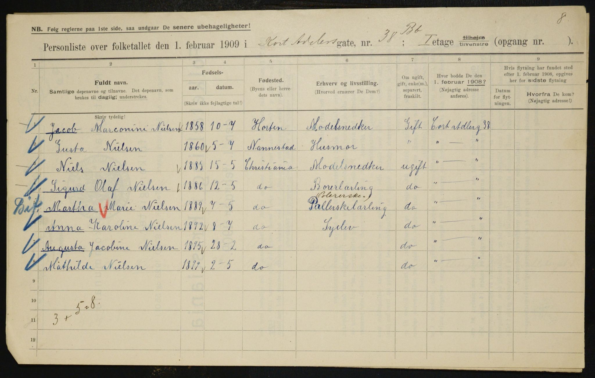 OBA, Kommunal folketelling 1.2.1909 for Kristiania kjøpstad, 1909, s. 12729