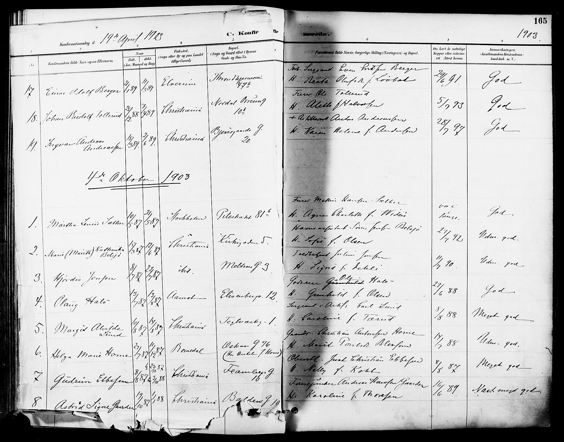 Garnisonsmenigheten Kirkebøker, AV/SAO-A-10846/F/Fa/L0013: Ministerialbok nr. 13, 1894-1904, s. 165