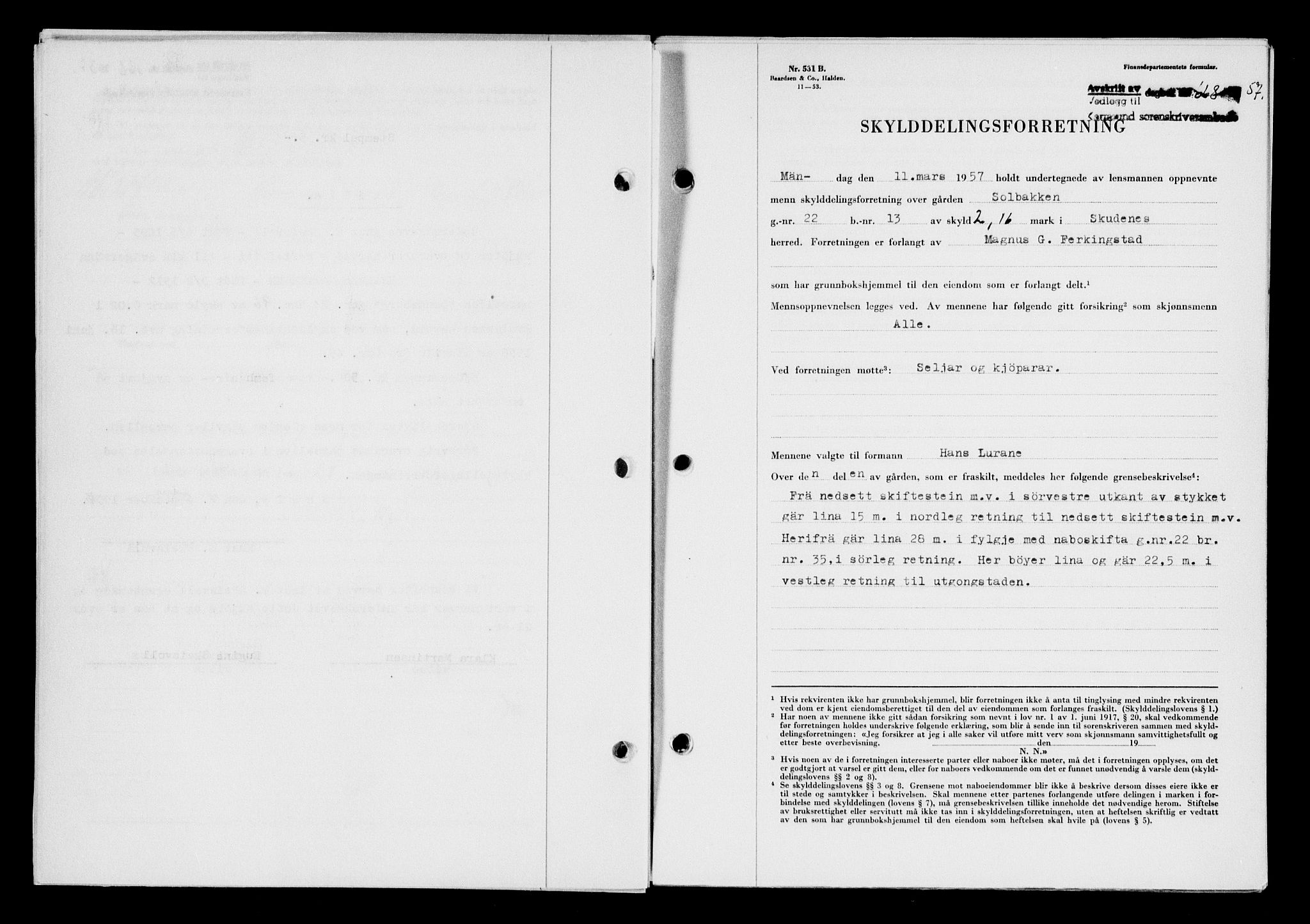 Karmsund sorenskriveri, SAST/A-100311/01/II/IIB/L0124: Pantebok nr. 104A, 1957-1957, Dagboknr: 668/1957