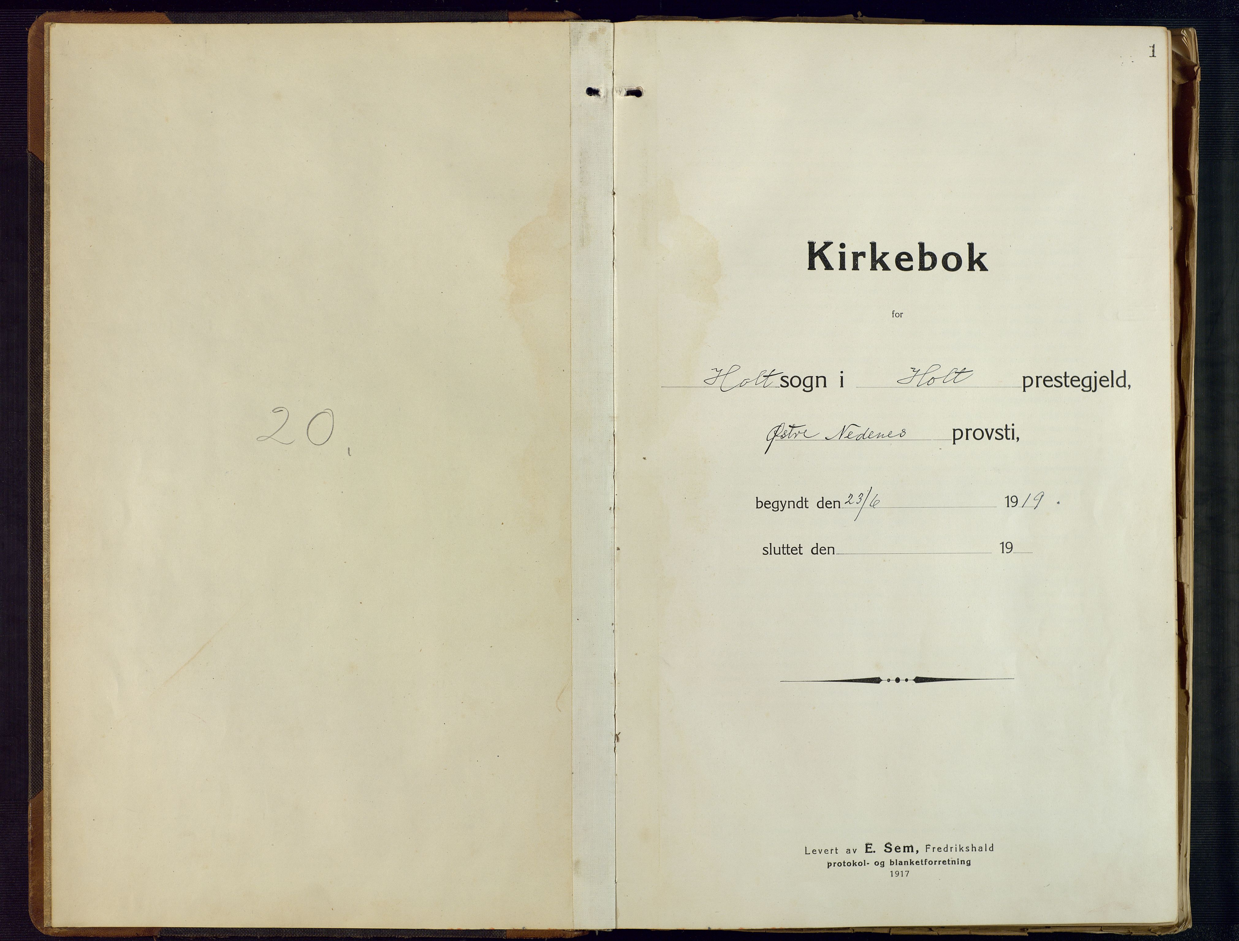 Holt sokneprestkontor, SAK/1111-0021/F/Fb/L0012: Klokkerbok nr. B 12, 1919-1944, s. 1