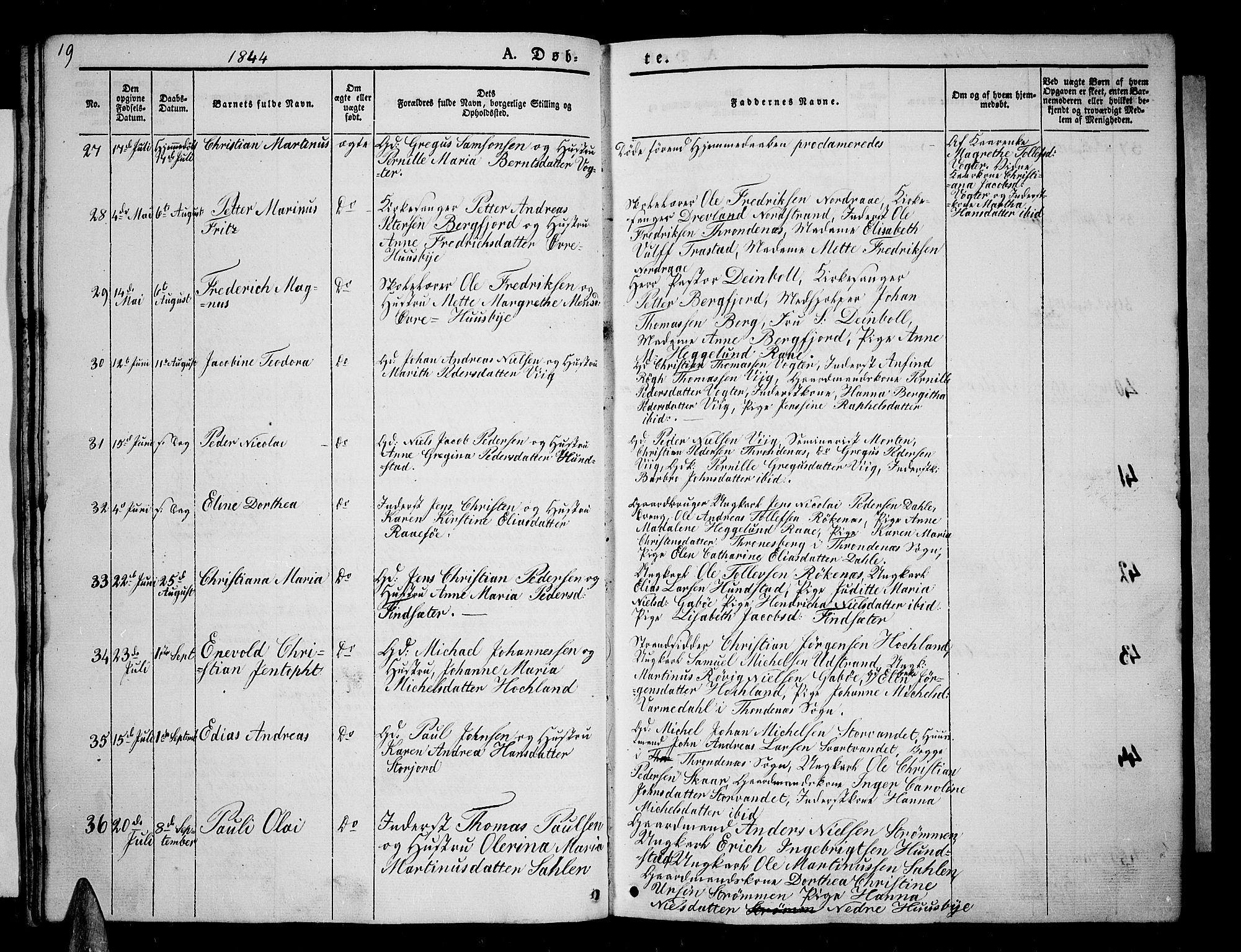 Kvæfjord sokneprestkontor, AV/SATØ-S-1323/G/Ga/Gab/L0002klokker: Klokkerbok nr. 2, 1841-1855, s. 19