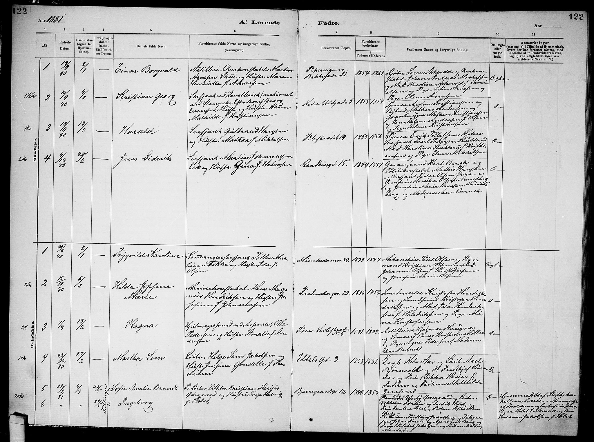 Garnisonsmenigheten Kirkebøker, AV/SAO-A-10846/G/Ga/L0007: Klokkerbok nr. 7, 1881-1881, s. 122