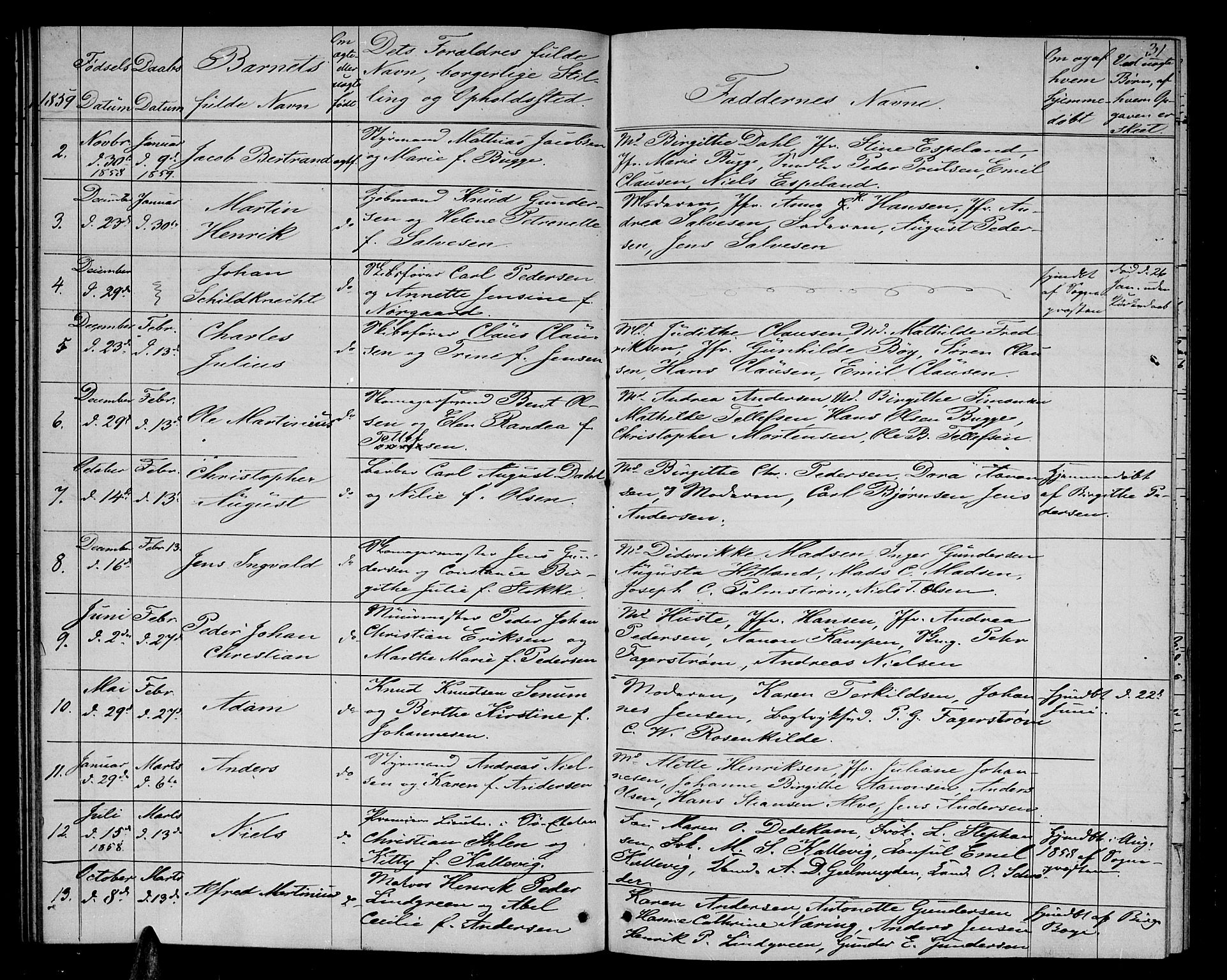 Arendal sokneprestkontor, Trefoldighet, AV/SAK-1111-0040/F/Fb/L0003: Klokkerbok nr. B 3, 1851-1860, s. 31