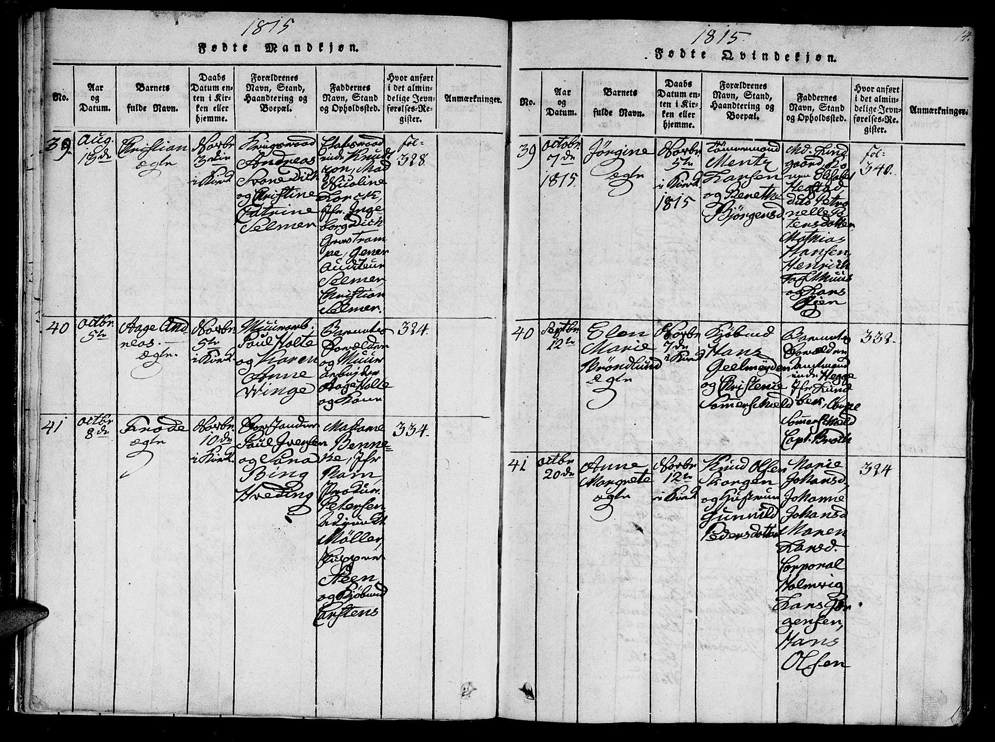Ministerialprotokoller, klokkerbøker og fødselsregistre - Sør-Trøndelag, SAT/A-1456/602/L0107: Ministerialbok nr. 602A05, 1815-1821, s. 14