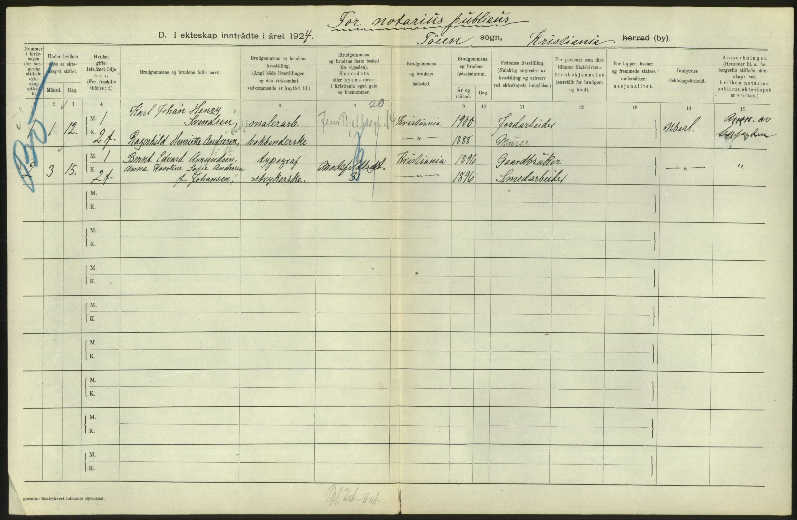 Statistisk sentralbyrå, Sosiodemografiske emner, Befolkning, AV/RA-S-2228/D/Df/Dfc/Dfcd/L0007: Kristiania: Gifte, 1924, s. 696